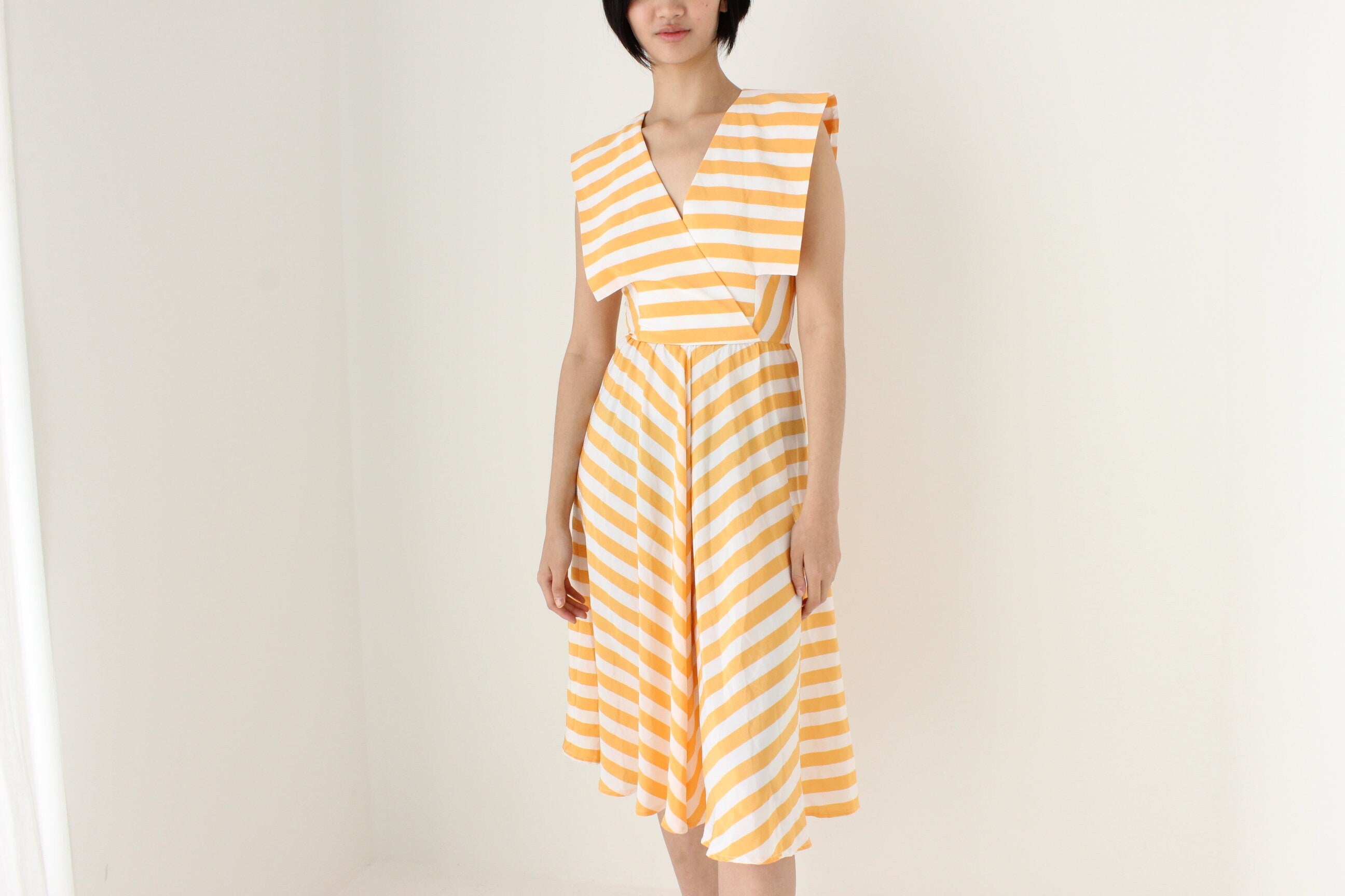 80s Pastel Striped Statement Collar Sun Dress