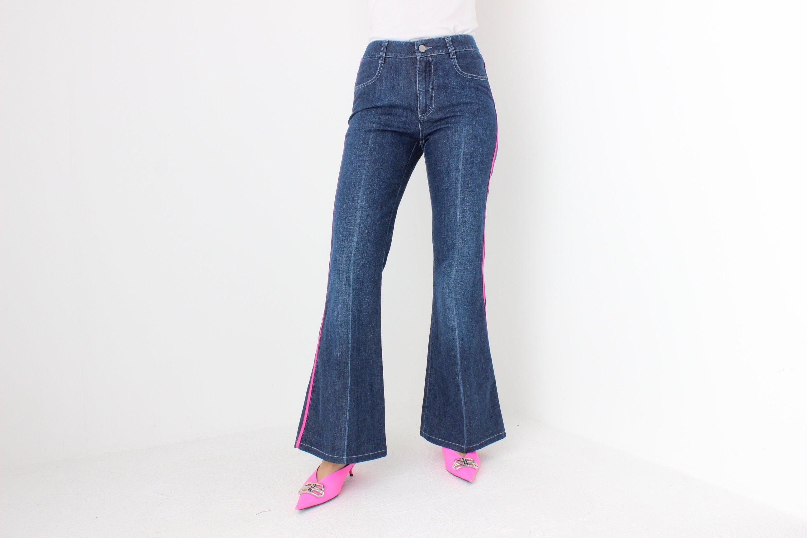 Y2K Stella McCartney Neon Pink Stripe Flared Jeans