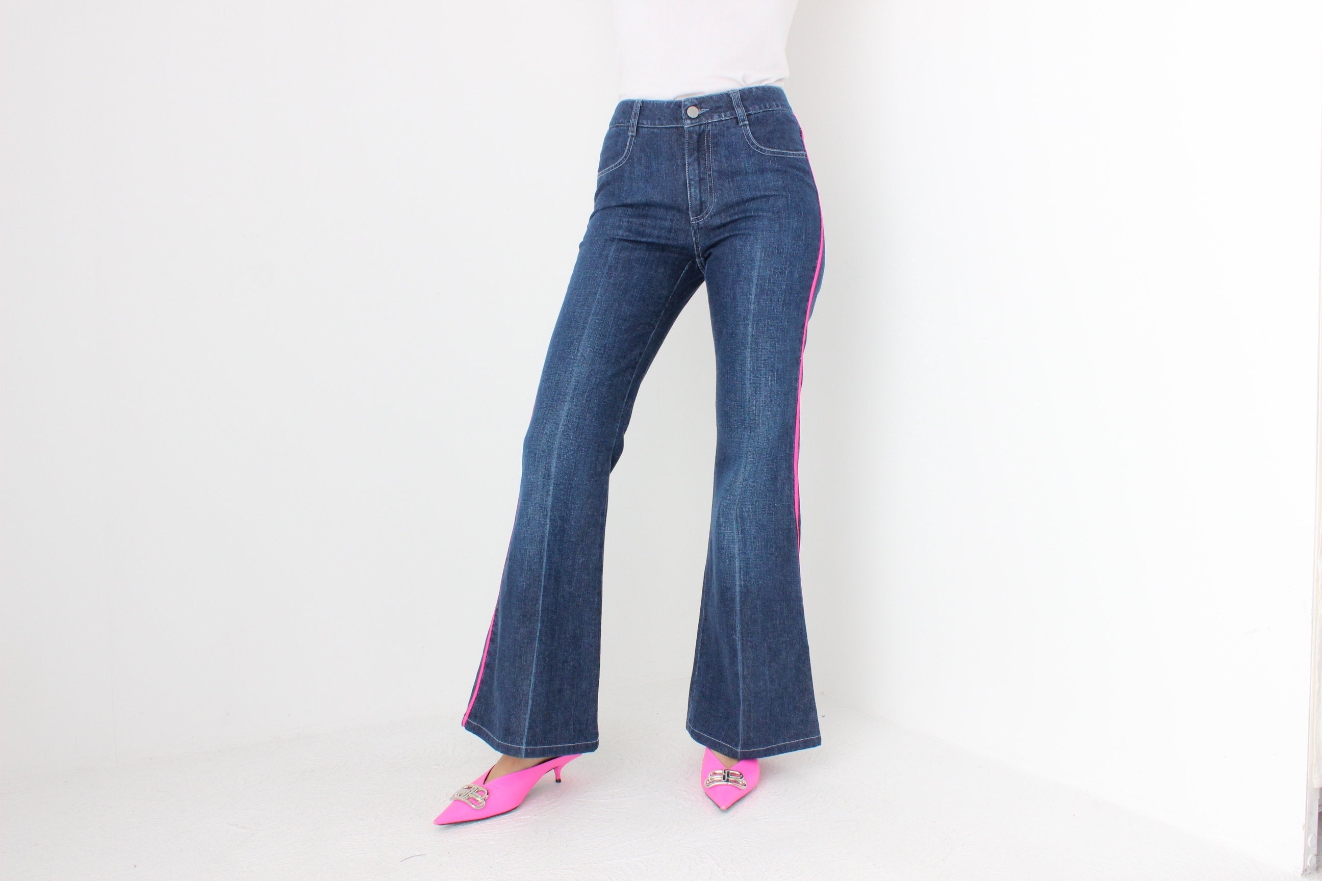 Y2K Stella McCartney Neon Pink Stripe Flared Jeans