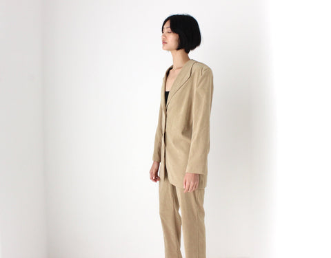90s Suede Feel Neutral Camel Two Piece Pant Suit