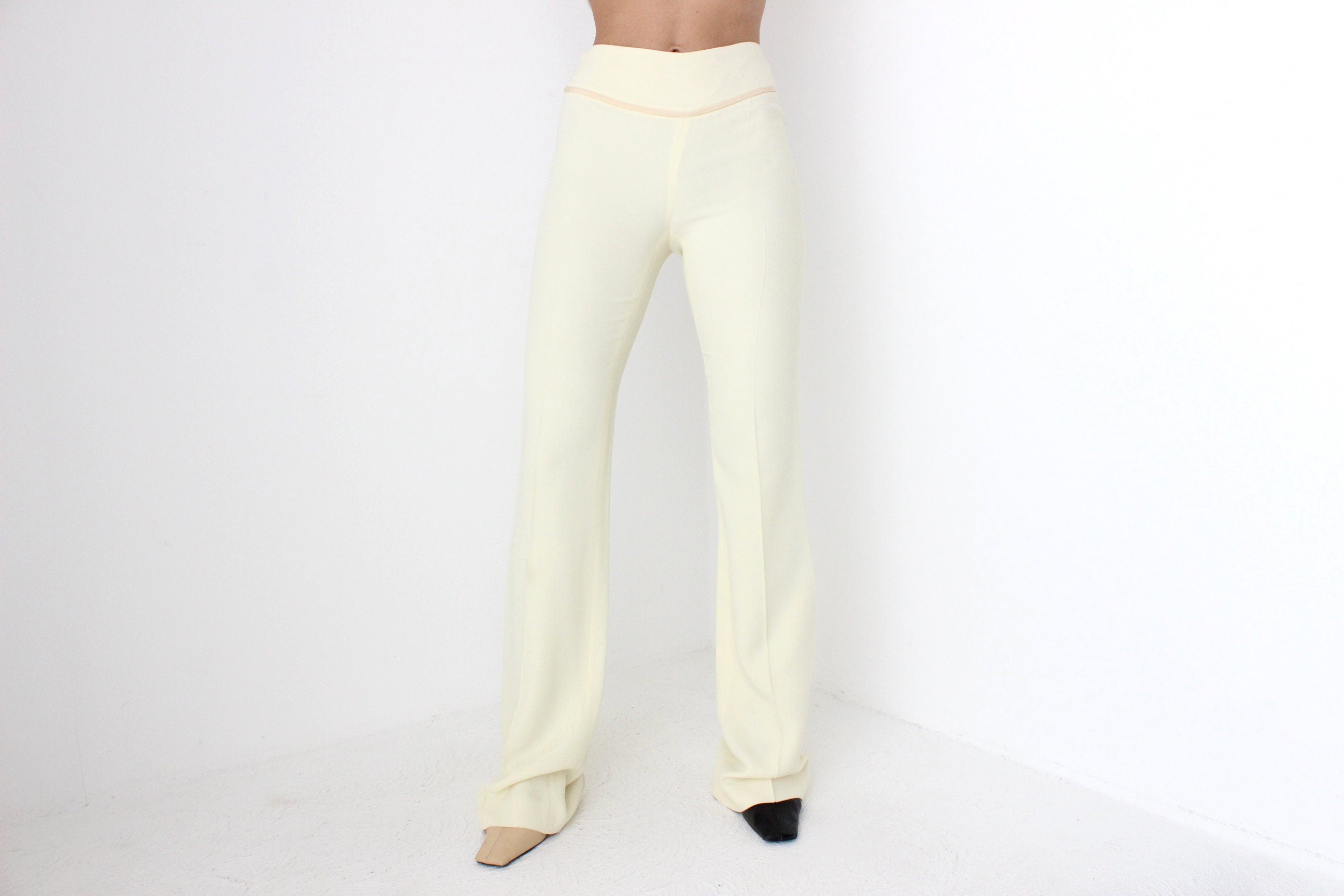 90s Moschino Cream Silk Crepe Fitted Flares