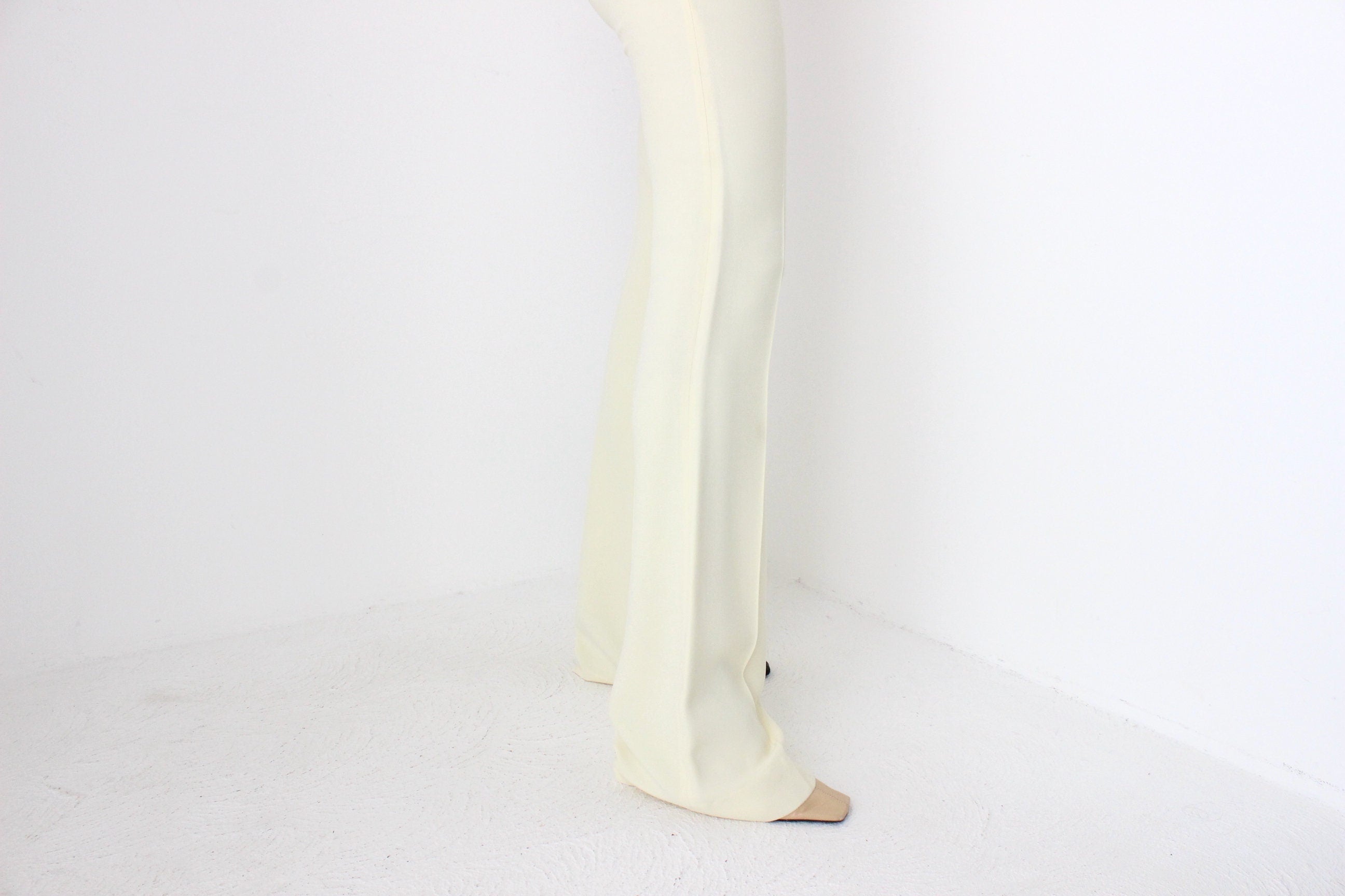 90s Moschino Cream Silk Crepe Fitted Flares