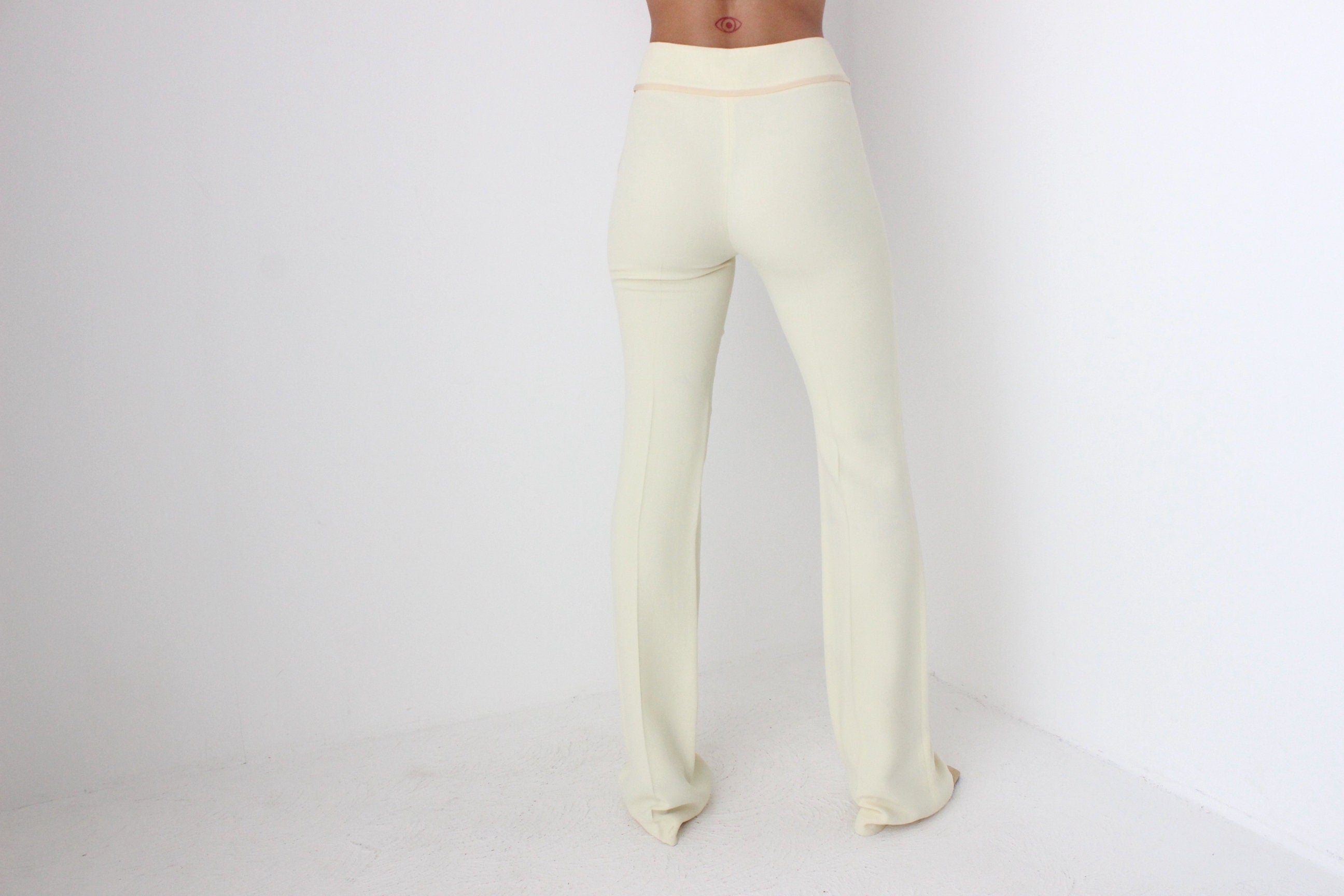 90s Moschino Cream Silk Crepe Fitted Flares