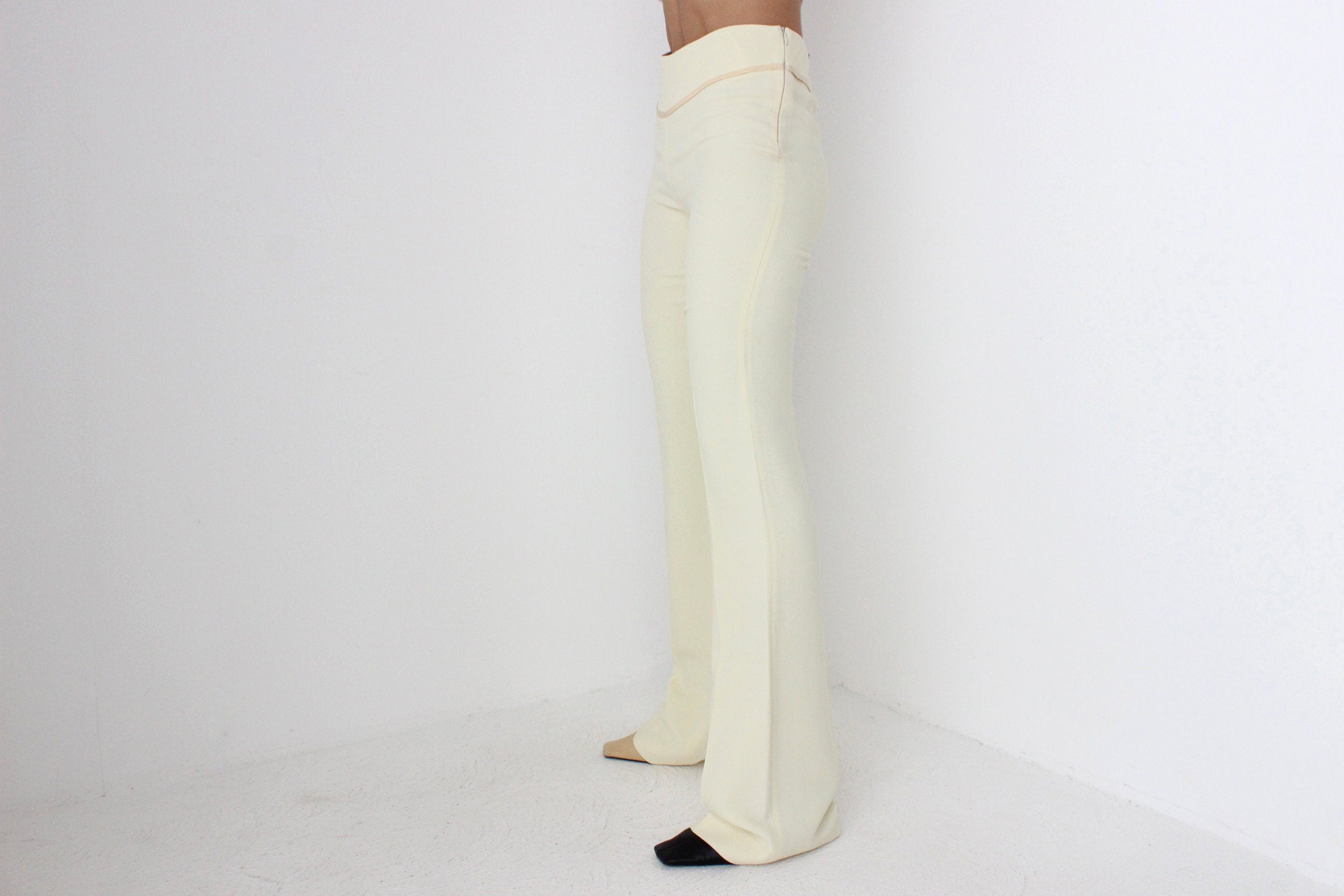 90s Moschino Cream Silk Crepe Fitted Flares