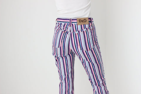 Y2K Dolce and Gabbana [D&G] Pastel Striped Cropped Jeans
