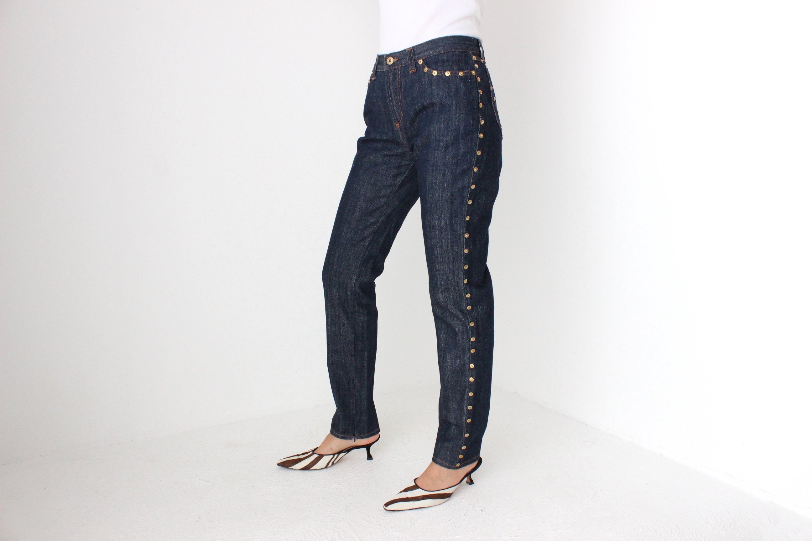 Y2K Dolce and Gabbana D&G Dark Wash Studded Denim Jeans