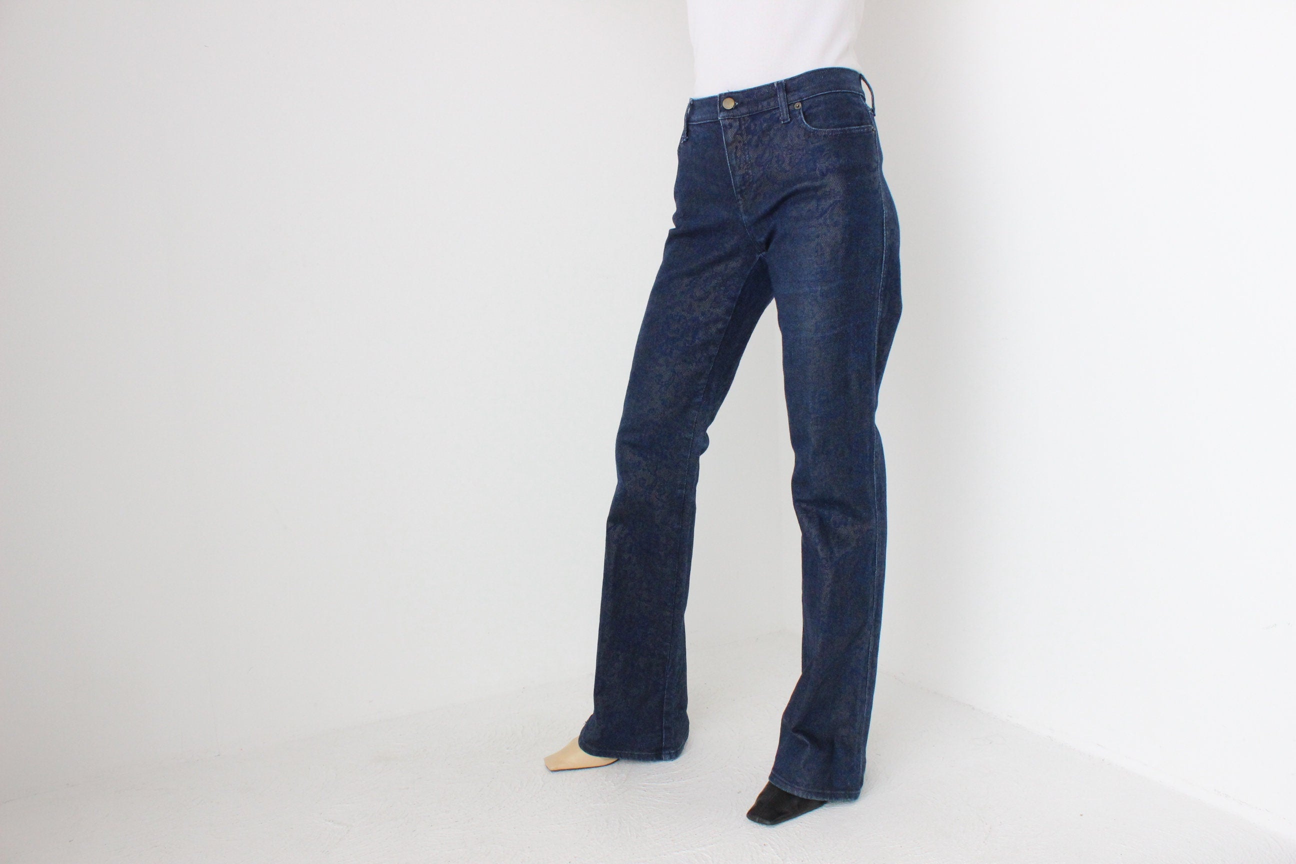 Vintage Moschino "Lace Effect" Dark Denim Bootcut Jeans