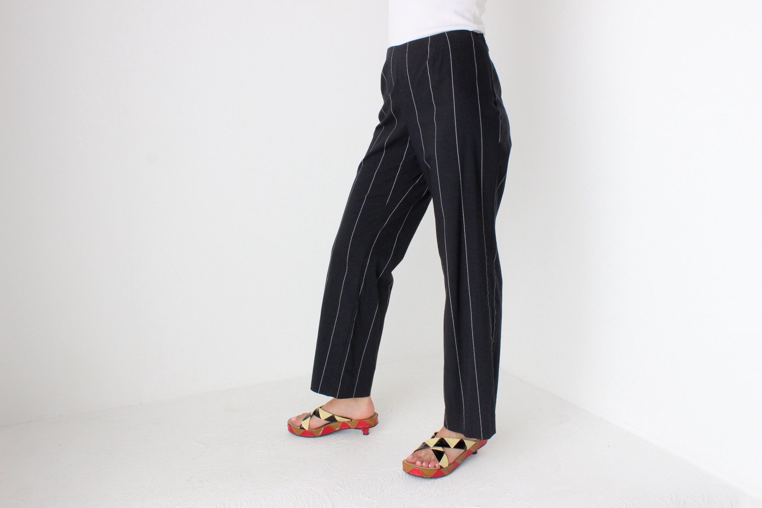 Y2K Versace Pinstripe Cotton Relaxed Leg Cropped Trousers