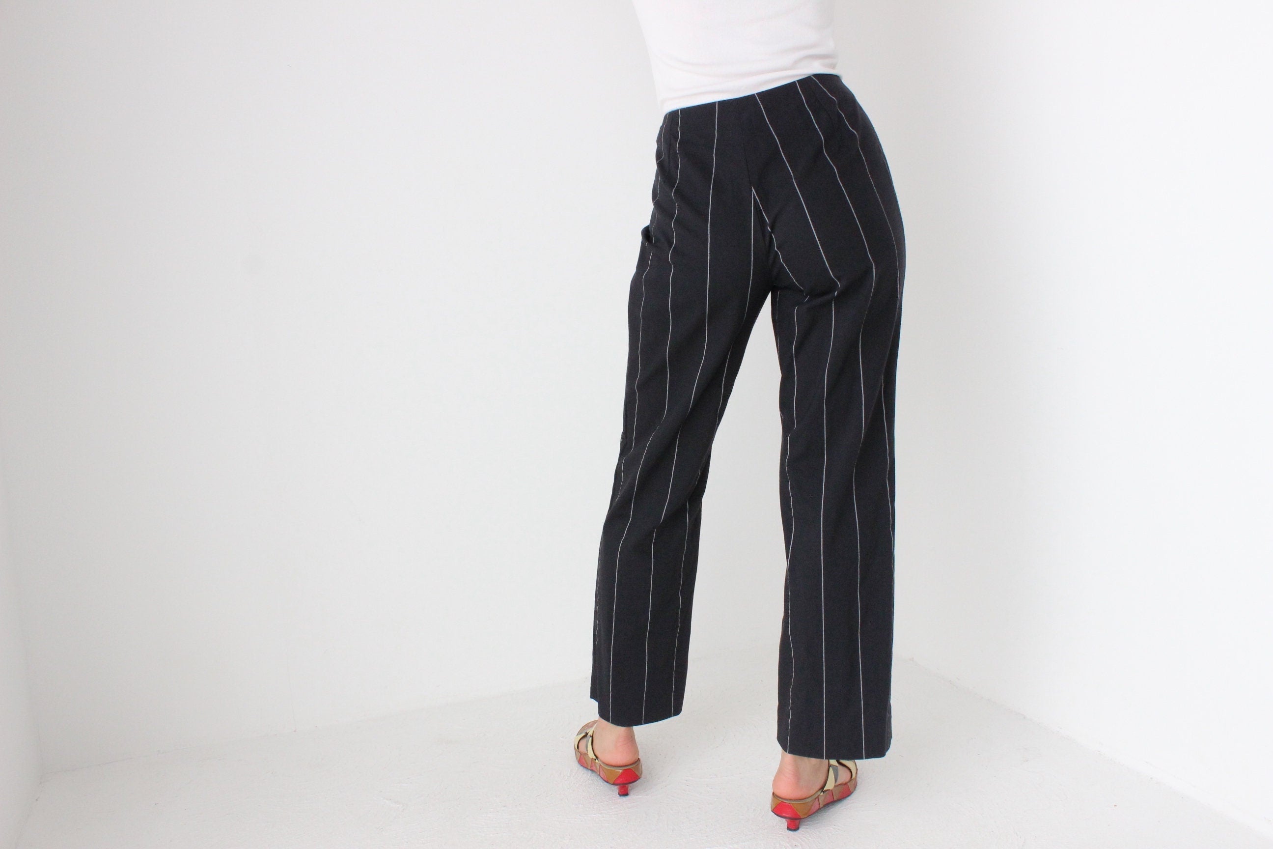 Y2K Versace Pinstripe Cotton Relaxed Leg Cropped Trousers