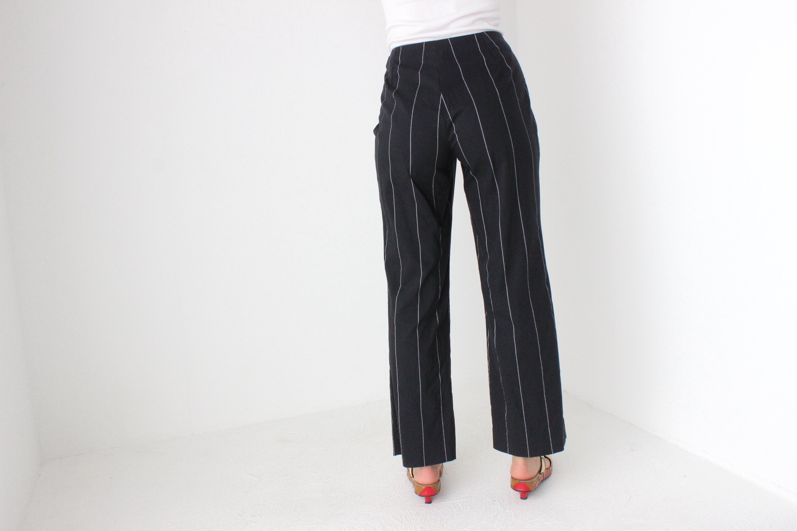 Y2K Versace Pinstripe Cotton Relaxed Leg Cropped Trousers