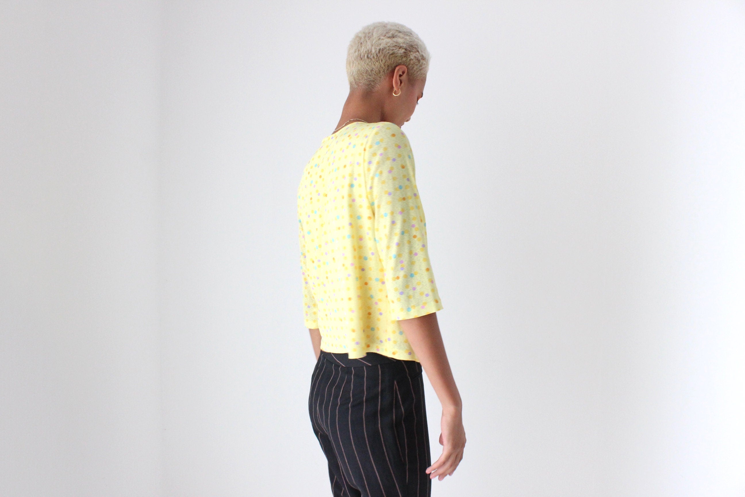 Y2K Lemon Polkadot Mesh Layered "Cardigan" Top