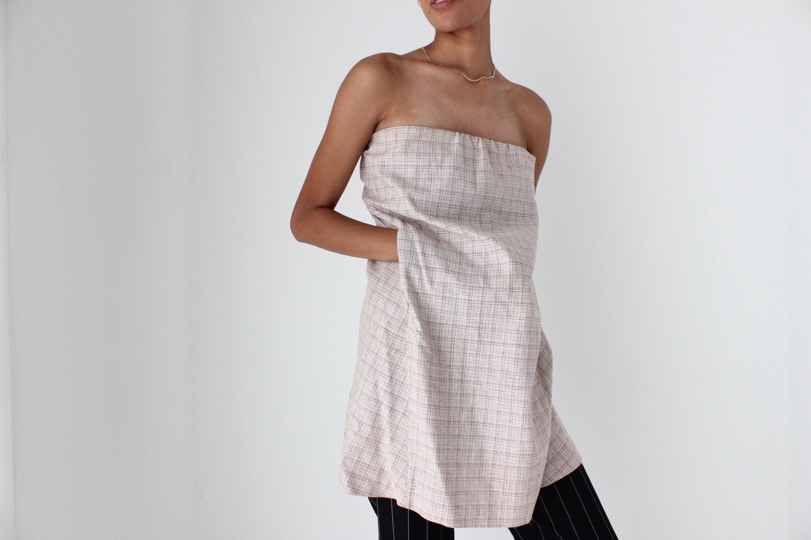 Y2K MARNI Cotton Checked Strapless Smock Top or Mini Dress