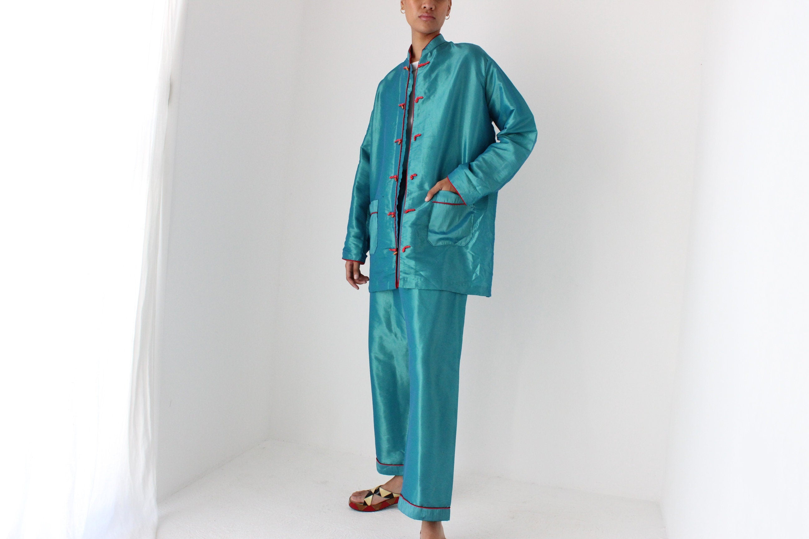 Amazing 80s Holographic Two Piece Chinese Lounge Suit Set