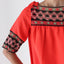 Vintage 70s Intricate Folk Embroidered Coral Red Crepe Smock