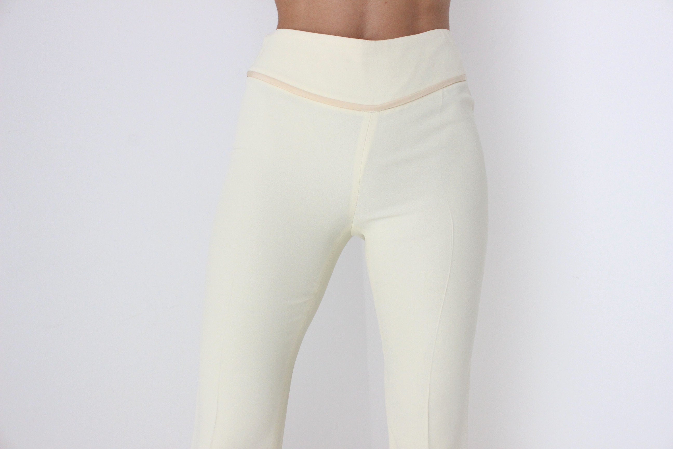 90s Moschino Cream Crepe Tailored 2024 High Waist Bootcut Fitted Flared Bridal / Disco Trousers