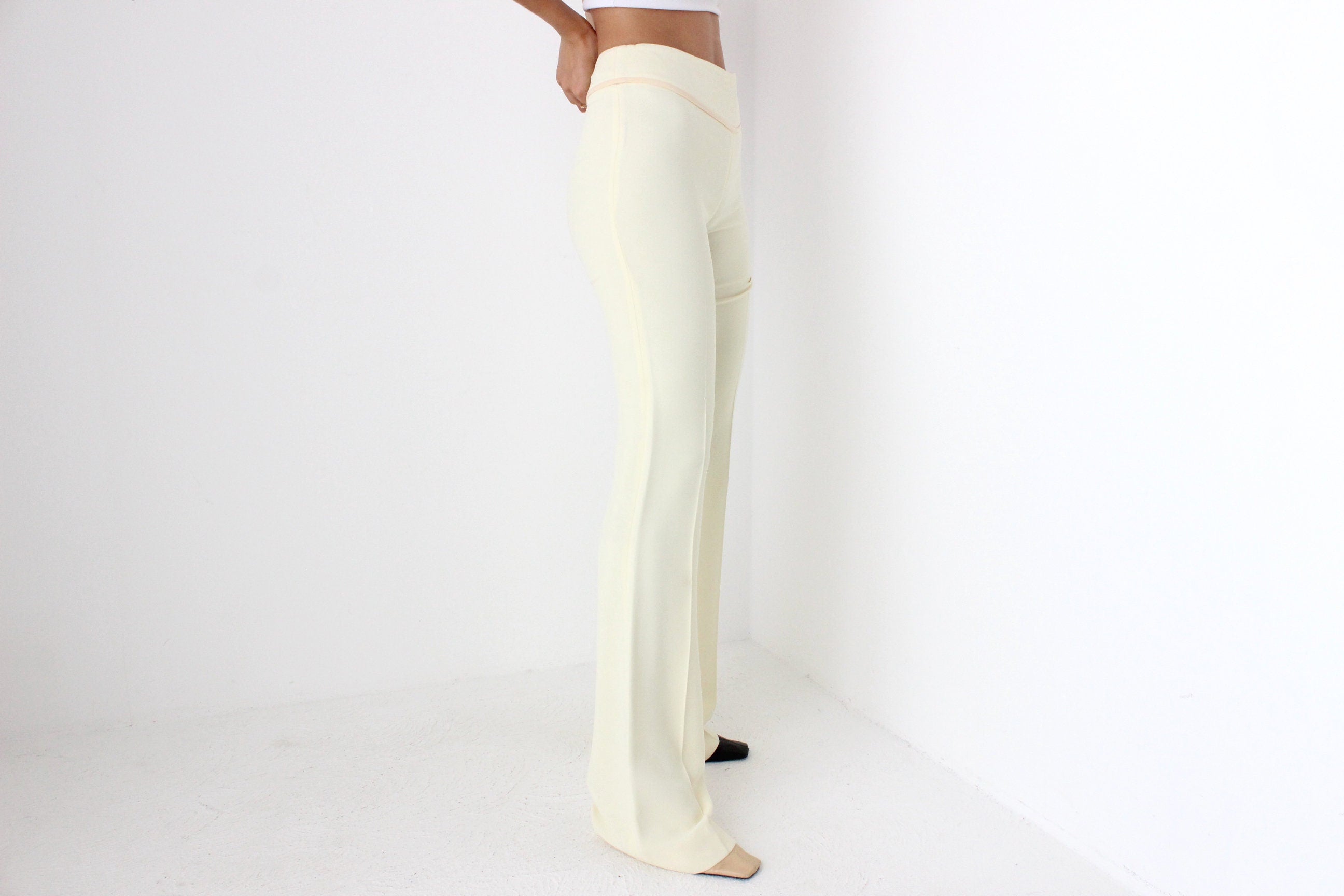 90s Moschino Cream Silk Crepe Fitted Flares