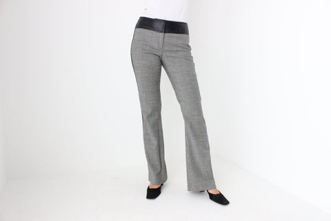 Y2K D&G Wool Houndstooth + Leather Low Rise Bootcut Flares