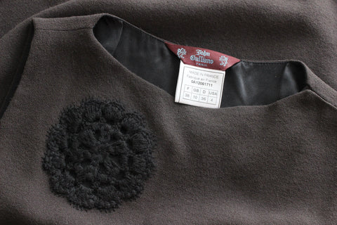 2000s John Galliano Silk / Wool Designer LBD w/ Crochet Cut Outs