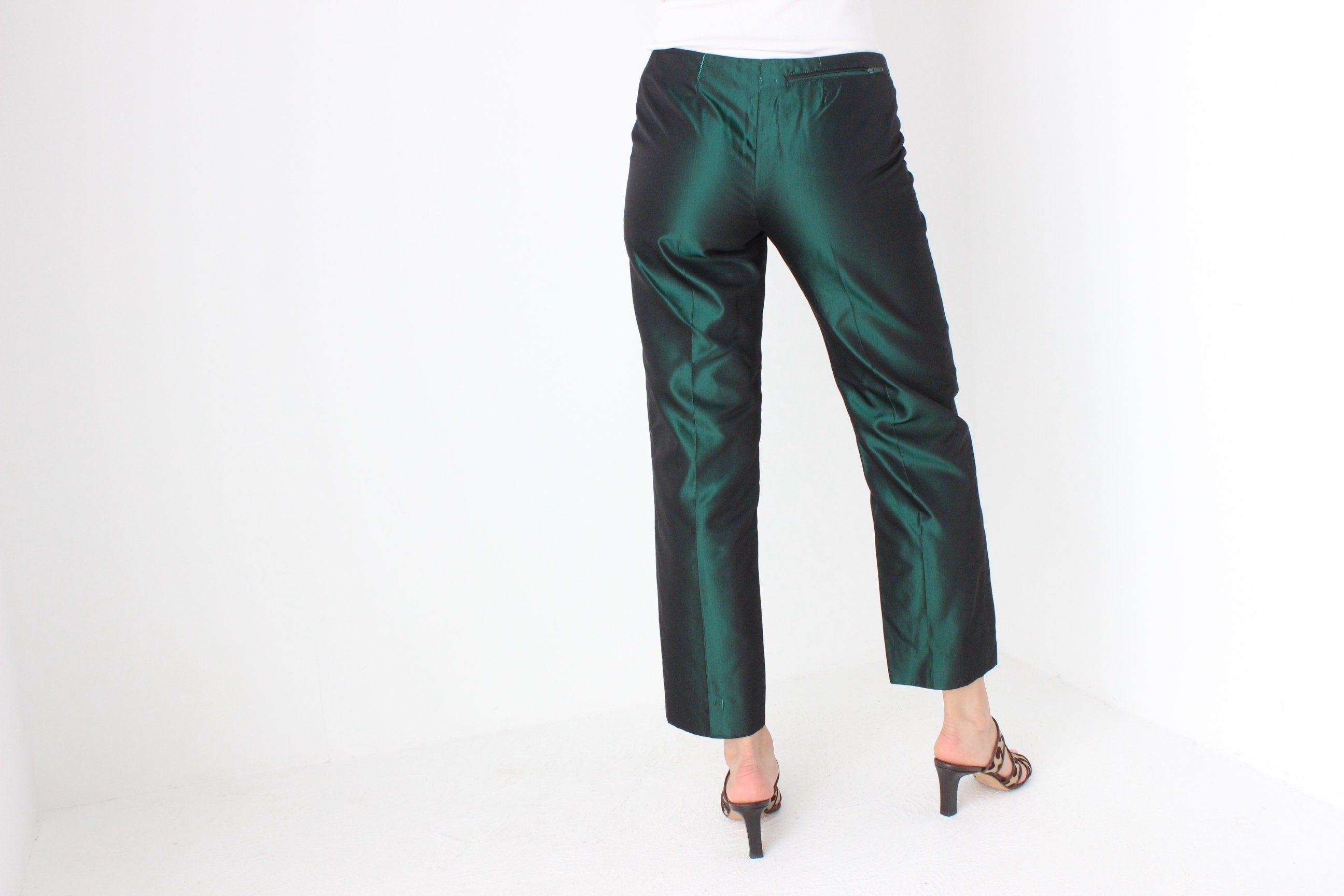 Vintage 2000s GUCCI by Tom Ford Metallic Green SILK Cropped Pants