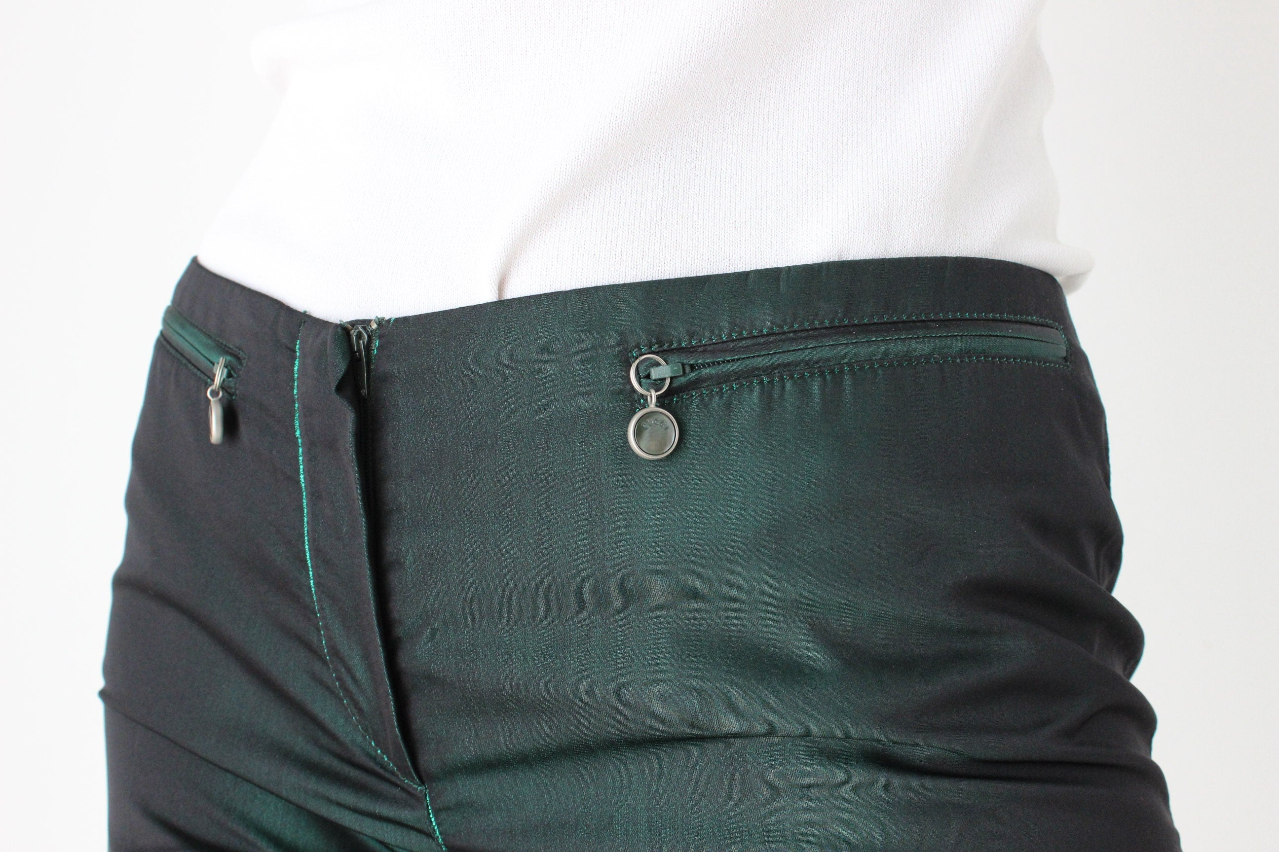 Vintage 2000s GUCCI by Tom Ford Metallic Green SILK Cropped Pants