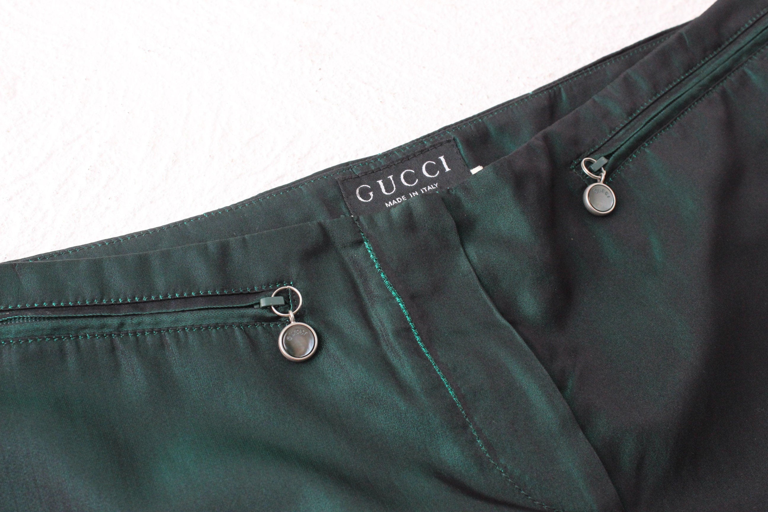 Vintage 2000s GUCCI by Tom Ford Metallic Green SILK Cropped Pants