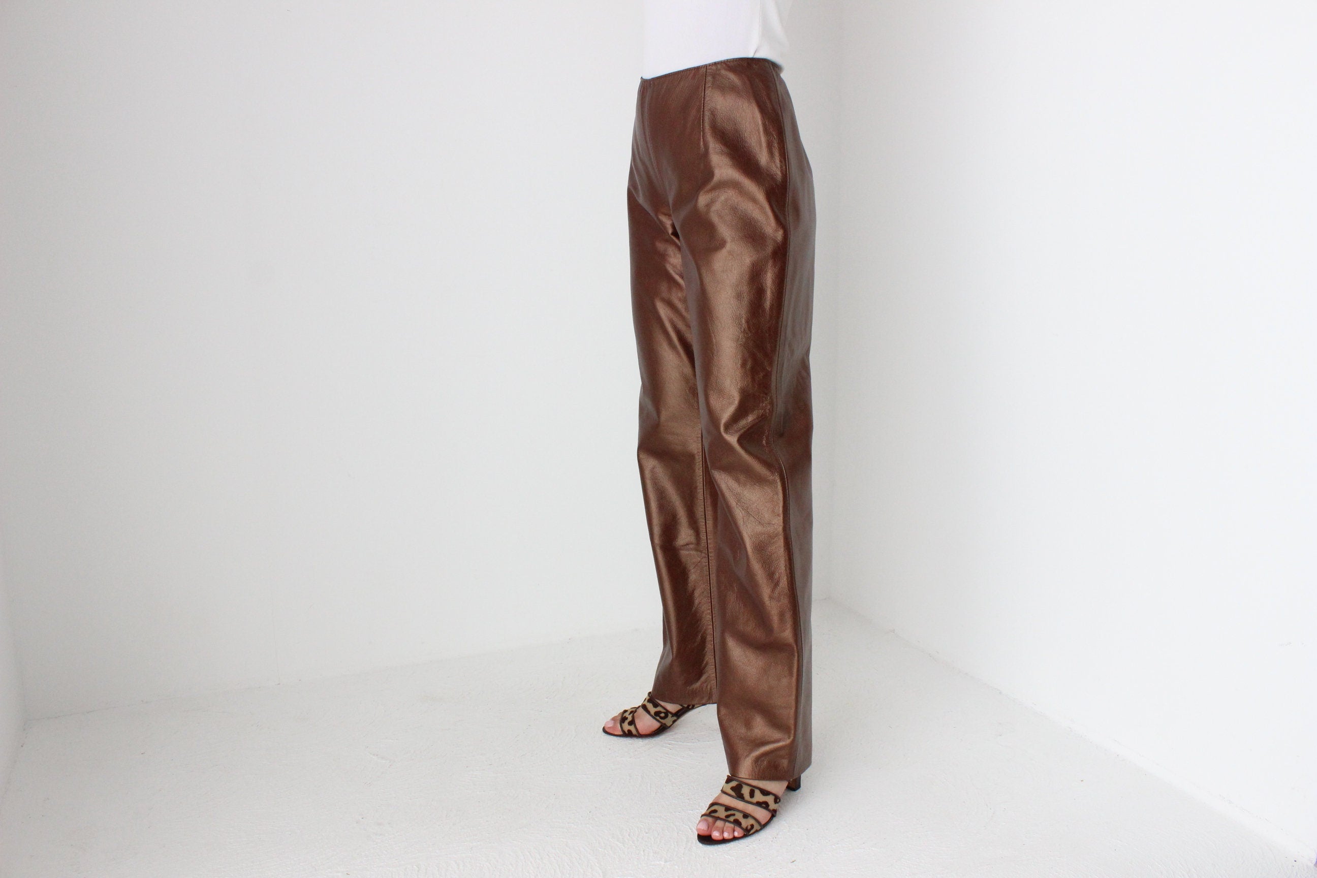80s Metallic Bronze Leather Trousers by Australian Designer George Gross