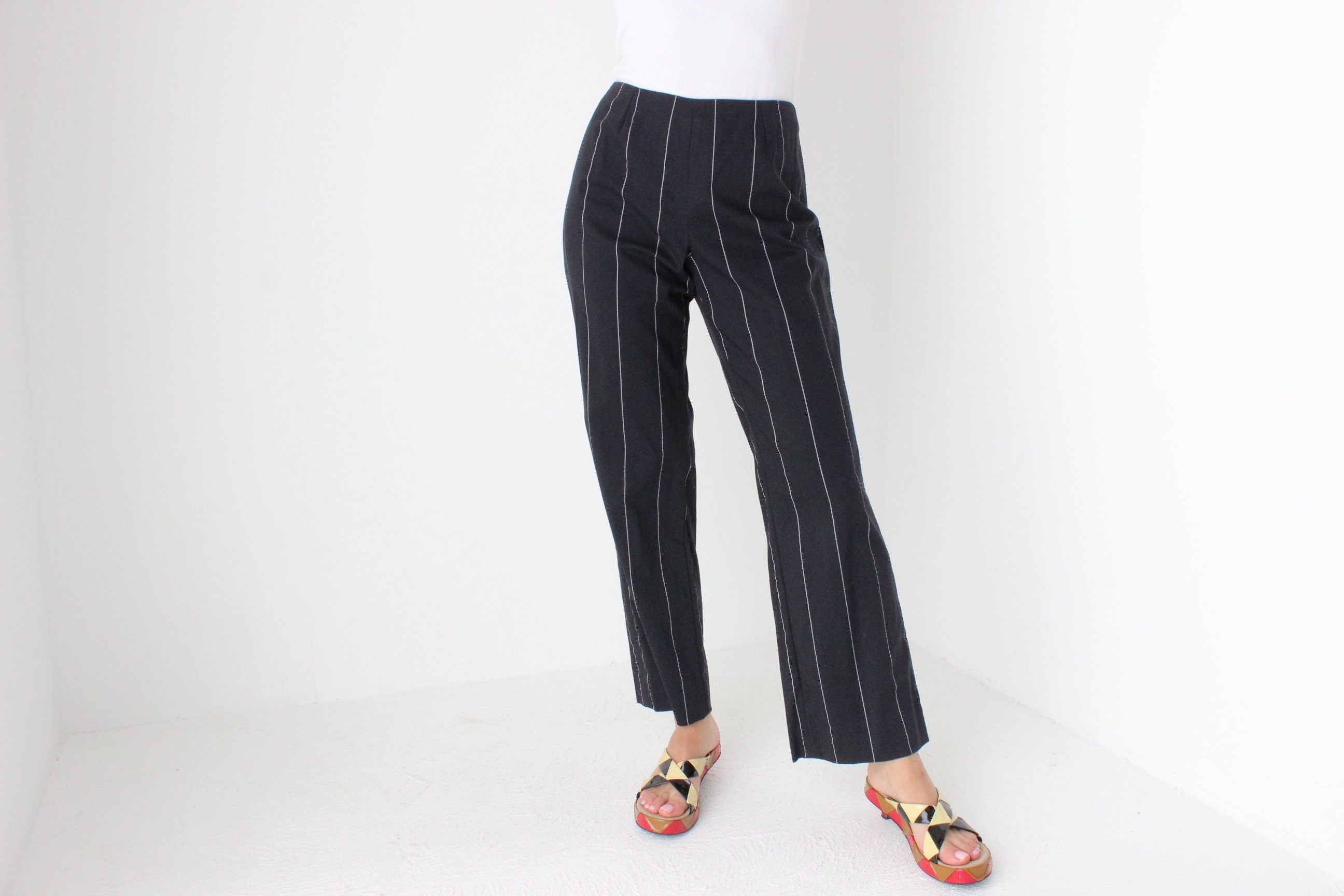 Y2K Versace Pinstripe Cotton Relaxed Leg Cropped Trousers