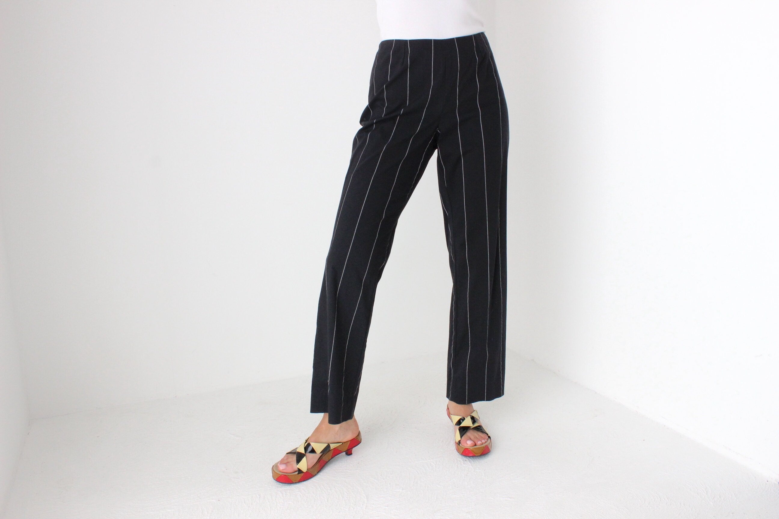 Y2K Versace Pinstripe Cotton Relaxed Leg Cropped Trousers