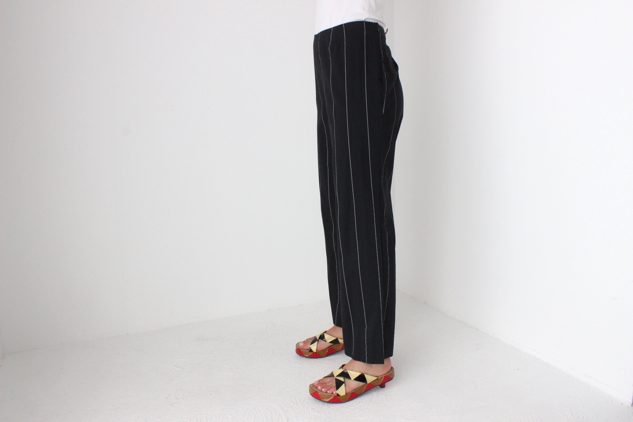 Y2K Versace Pinstripe Cotton Relaxed Leg Cropped Trousers