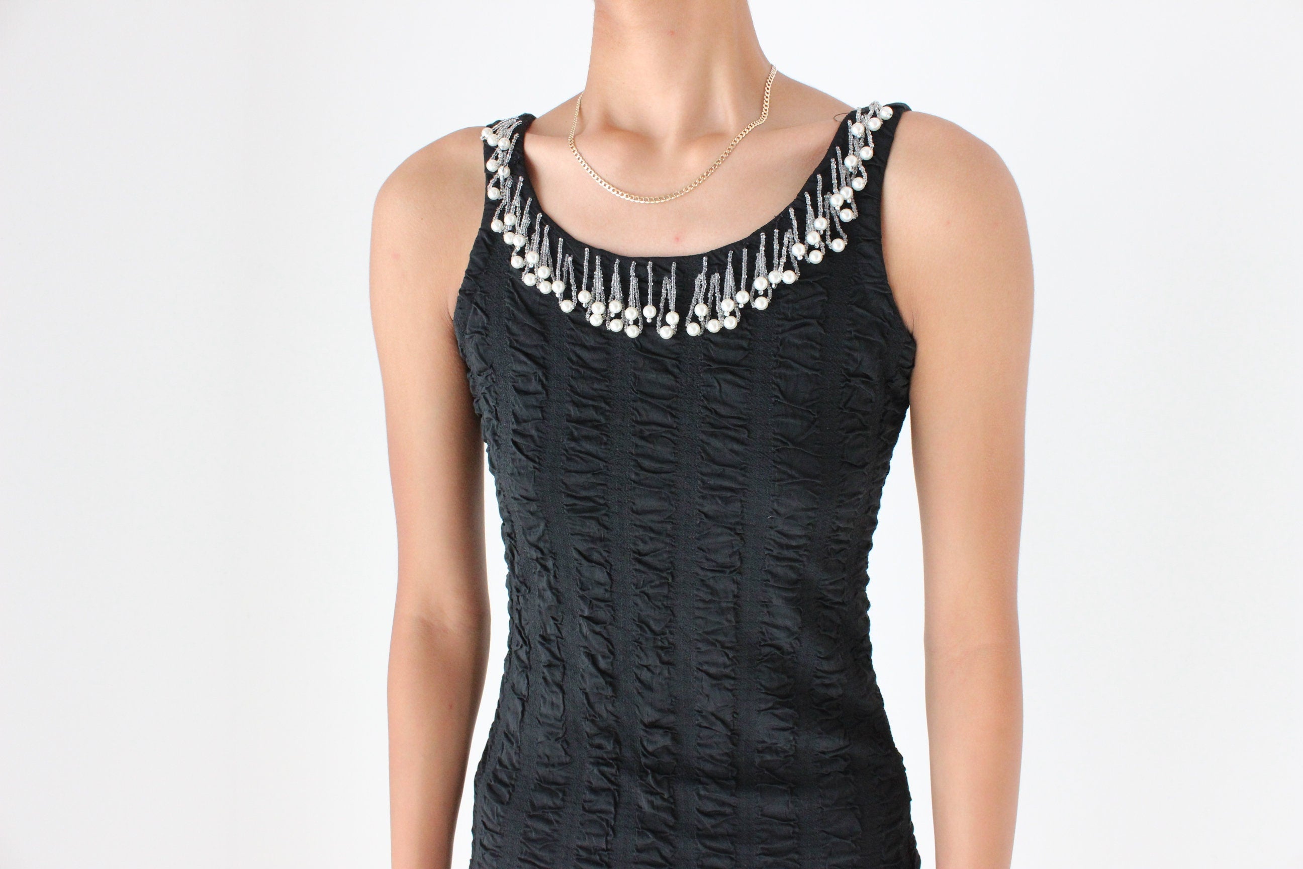 80s Super Stretch Pearl & Bead Encrusted Bodycon