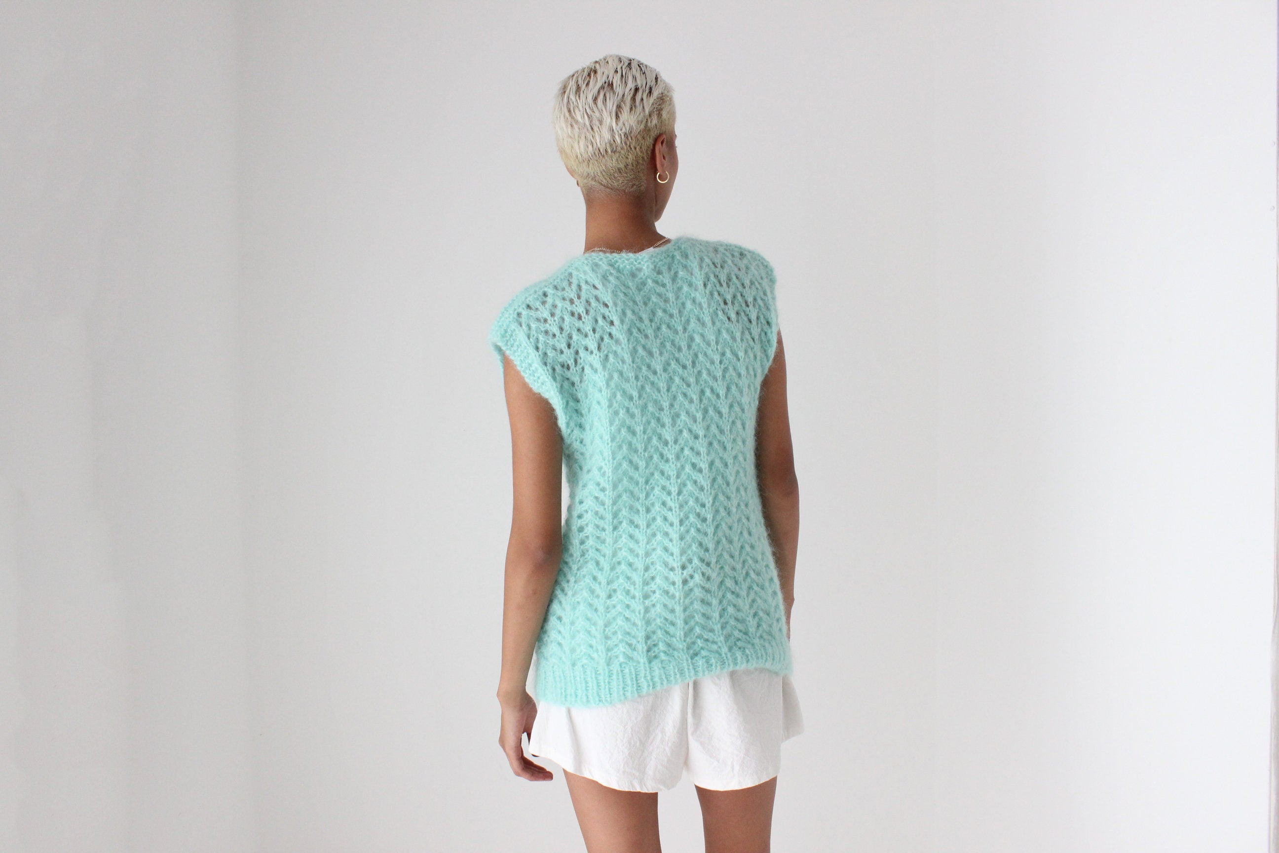 80s Pastel Hand Knit Mohair Sweater Vest Top