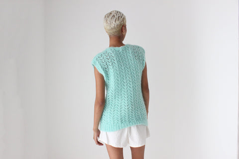 80s Pastel Hand Knit Mohair Sweater Vest Top