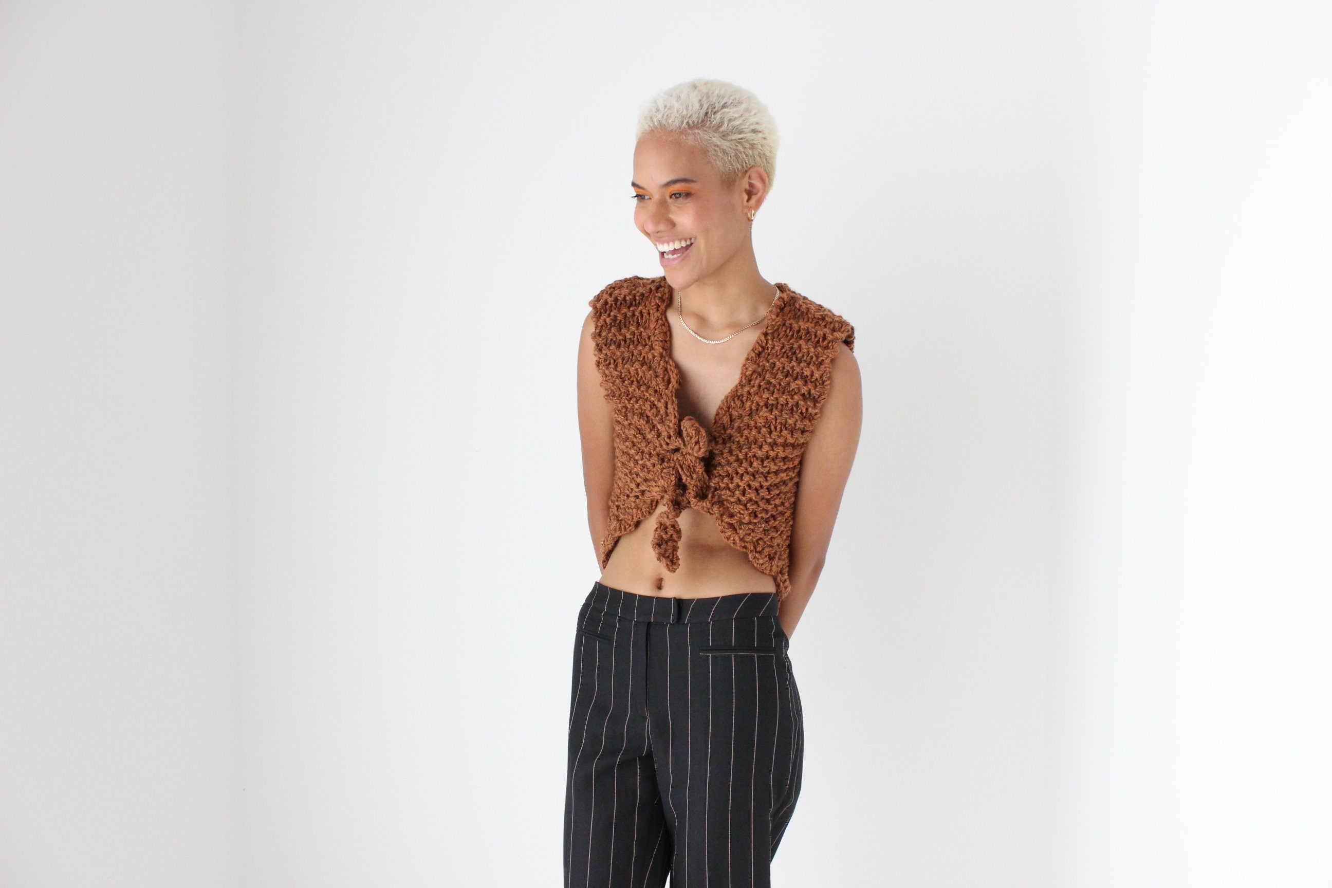 Y2K Abstract Macrame Chunky Knit Cropped Vest Top