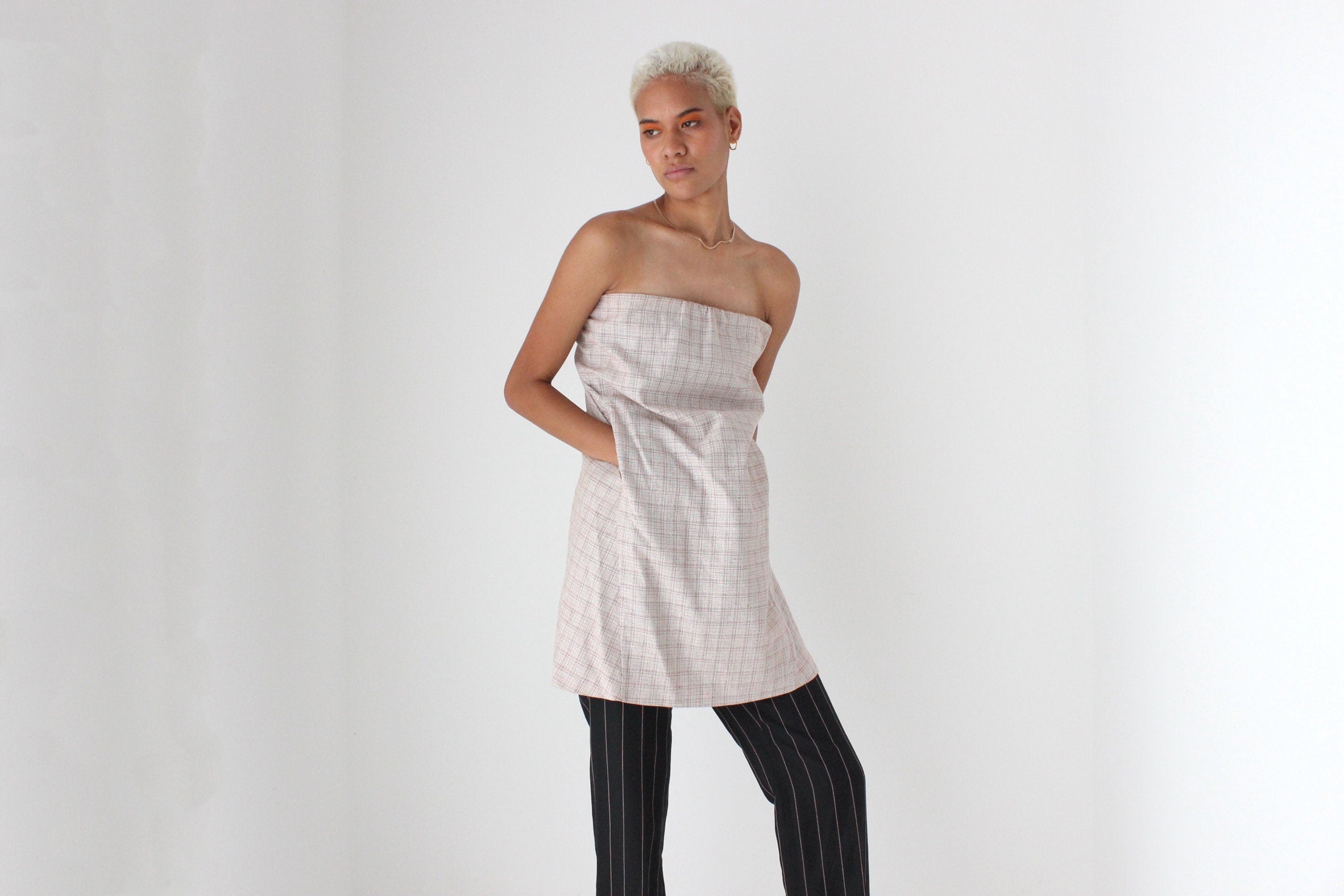 Y2K MARNI Cotton Checked Strapless Smock Top or Mini Dress