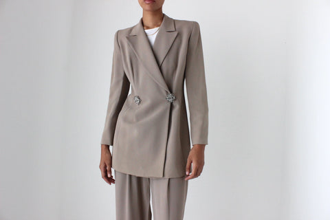 STUNNING 90s Badgley Mischka Taupe Two Piece Suit