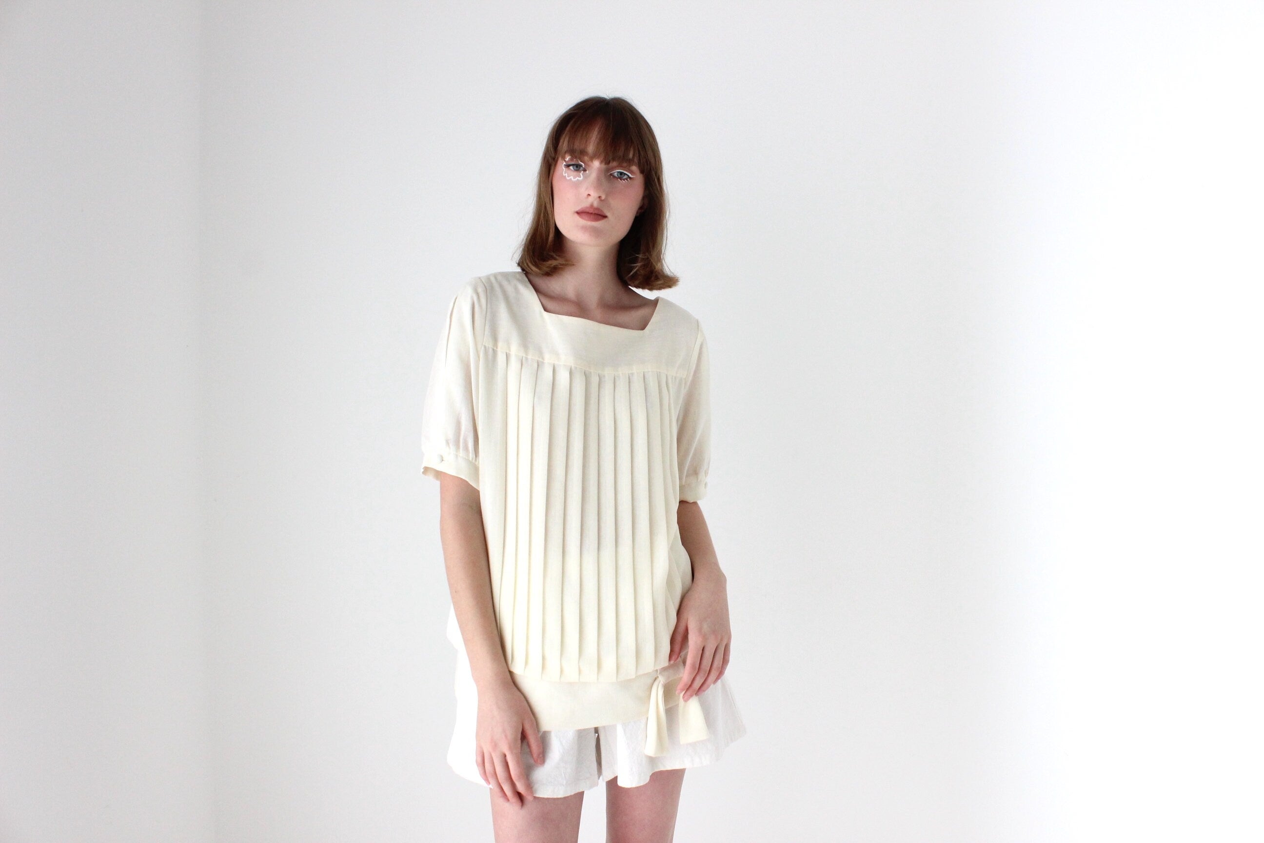 80s Pleated Puff Smock Top