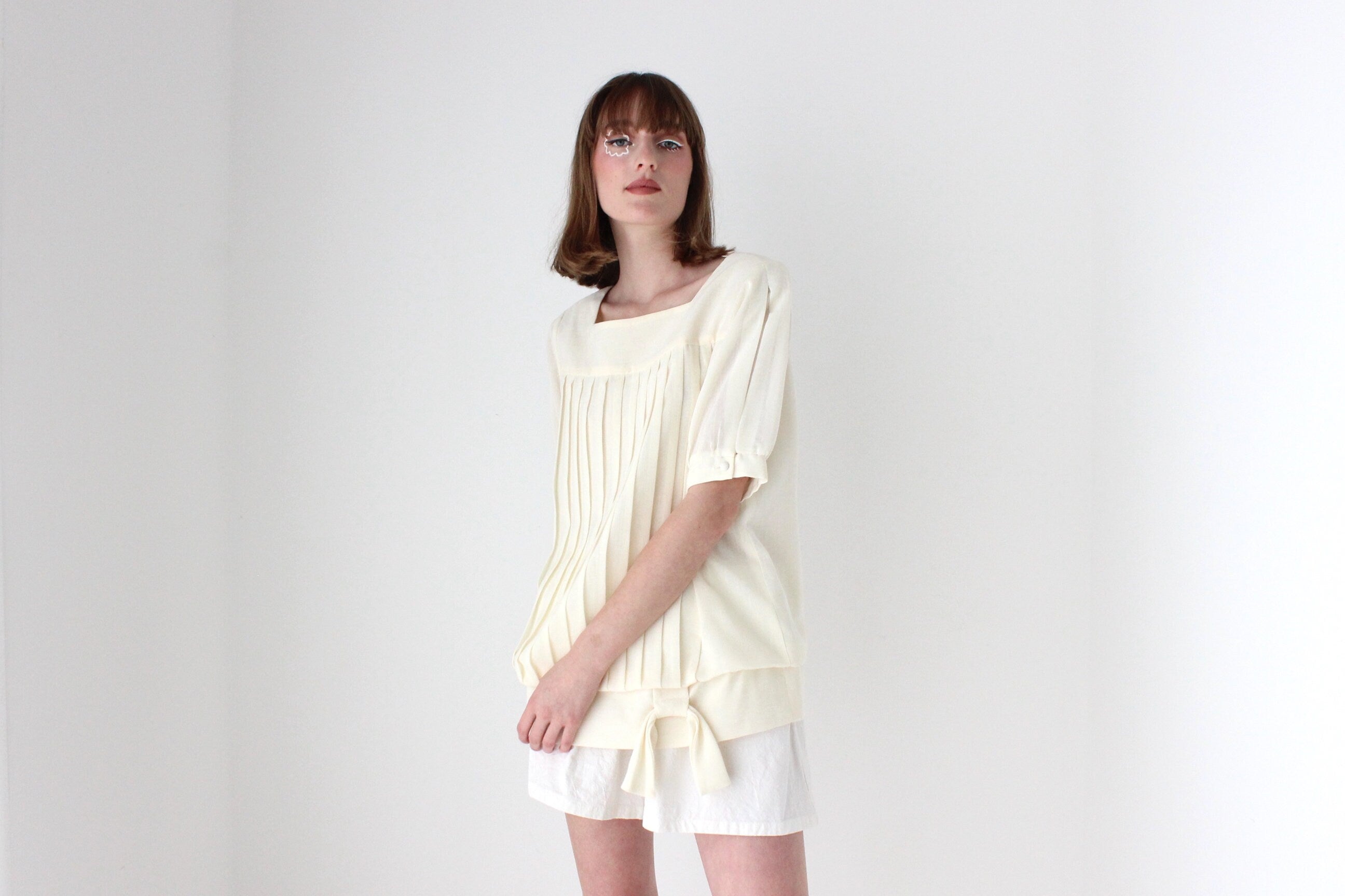 80s Pleated Puff Smock Top