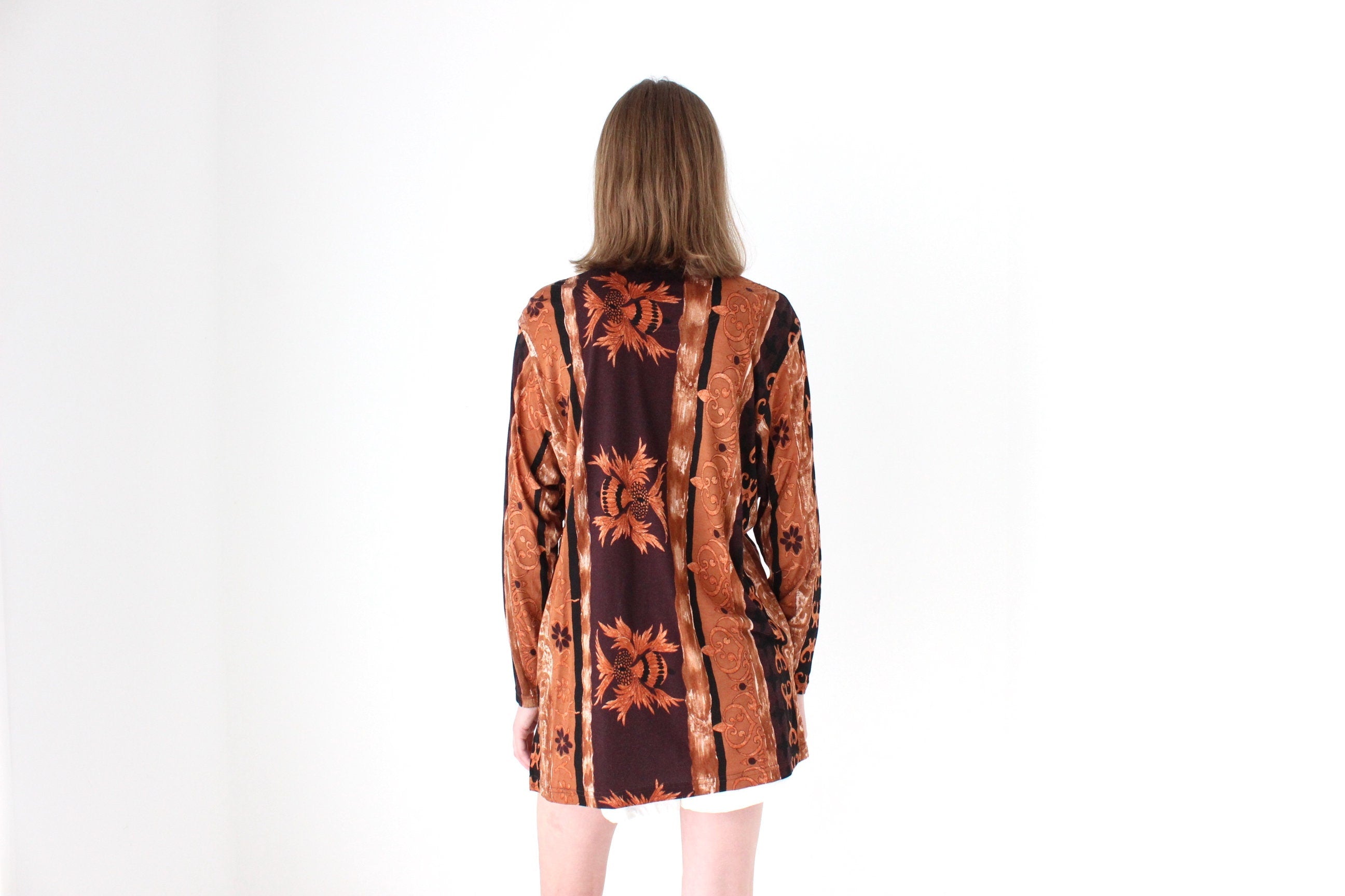 90s Baroque Printed & Beaded Loose Jersey Top or Mini