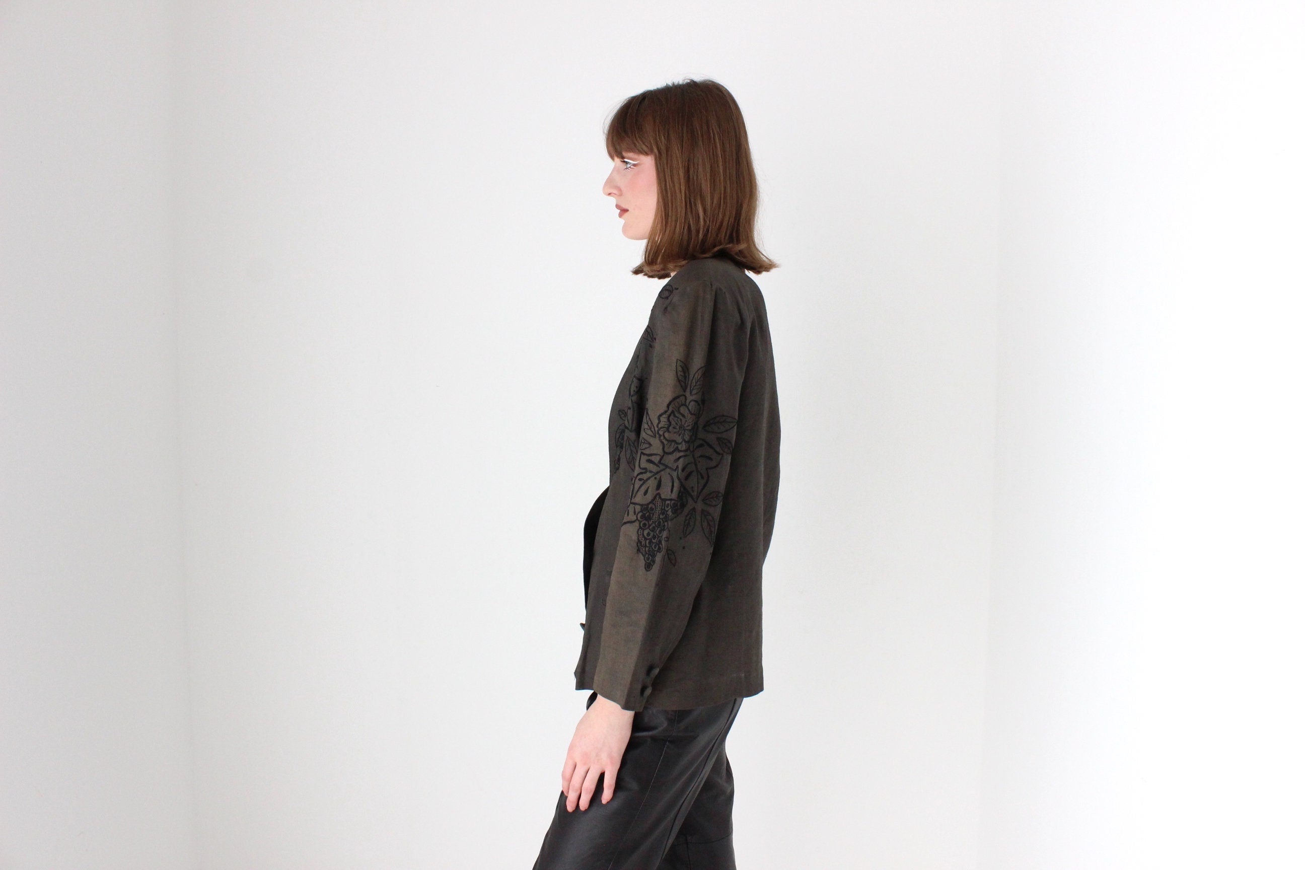 90s Pure Linen Lace Cutwork Blazer Top