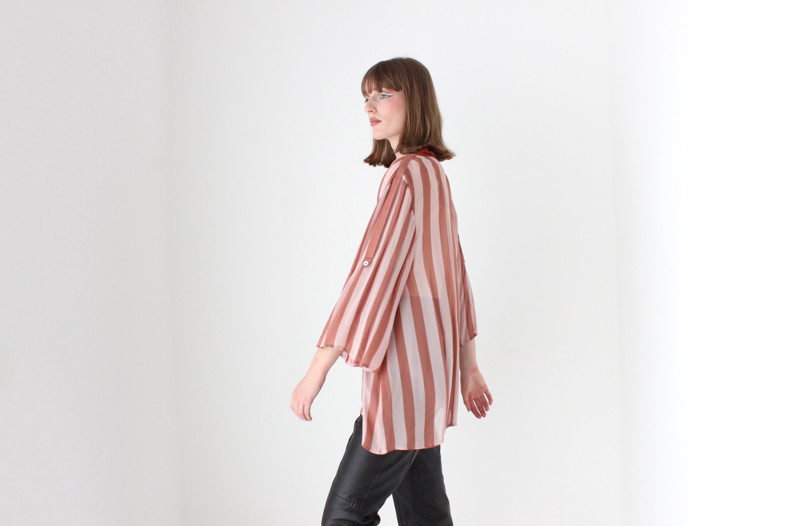 Y2K Pure Silk Striped Roomy & Relaxed Long Sleeve Blouse