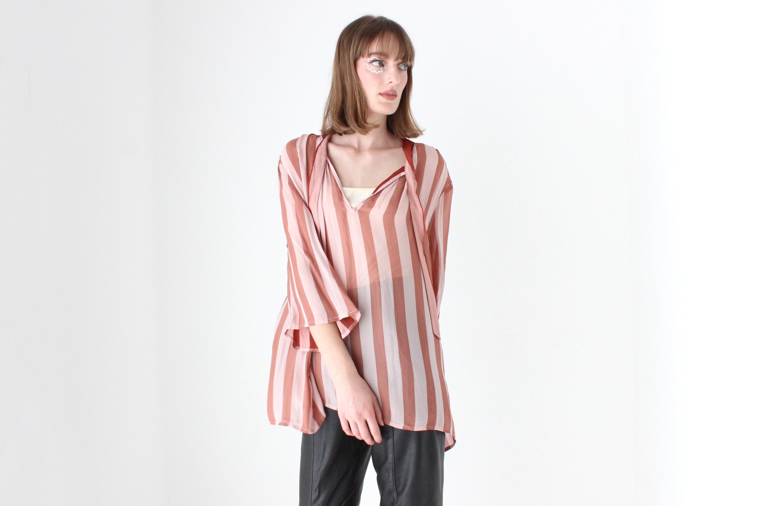 Y2K Pure Silk Striped Roomy & Relaxed Long Sleeve Blouse