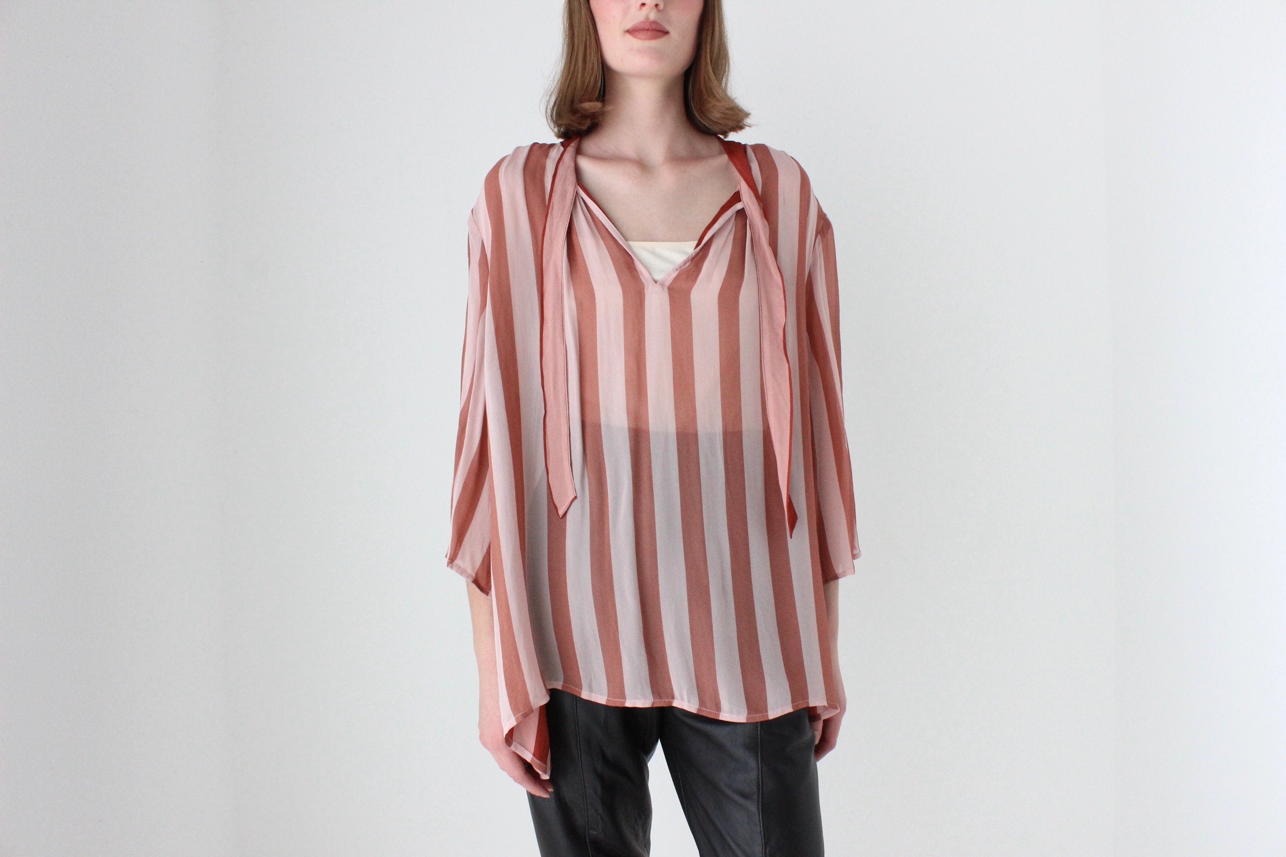 Y2K Pure Silk Striped Roomy & Relaxed Long Sleeve Blouse