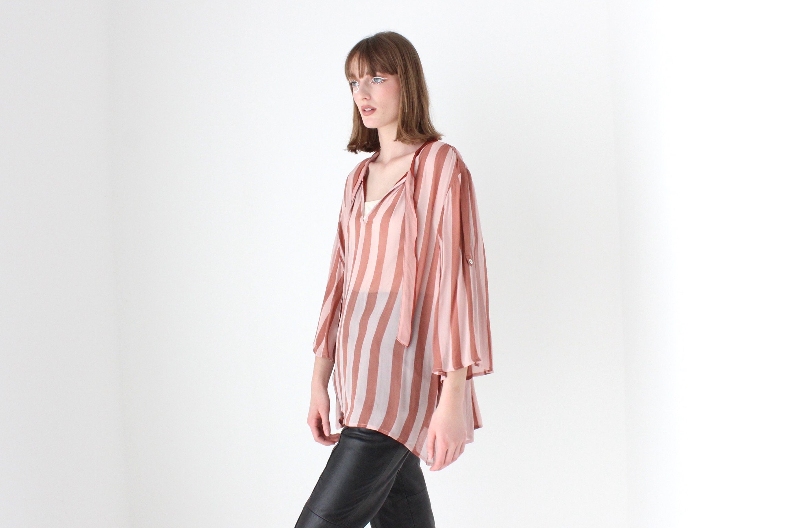 Y2K Pure Silk Striped Roomy & Relaxed Long Sleeve Blouse