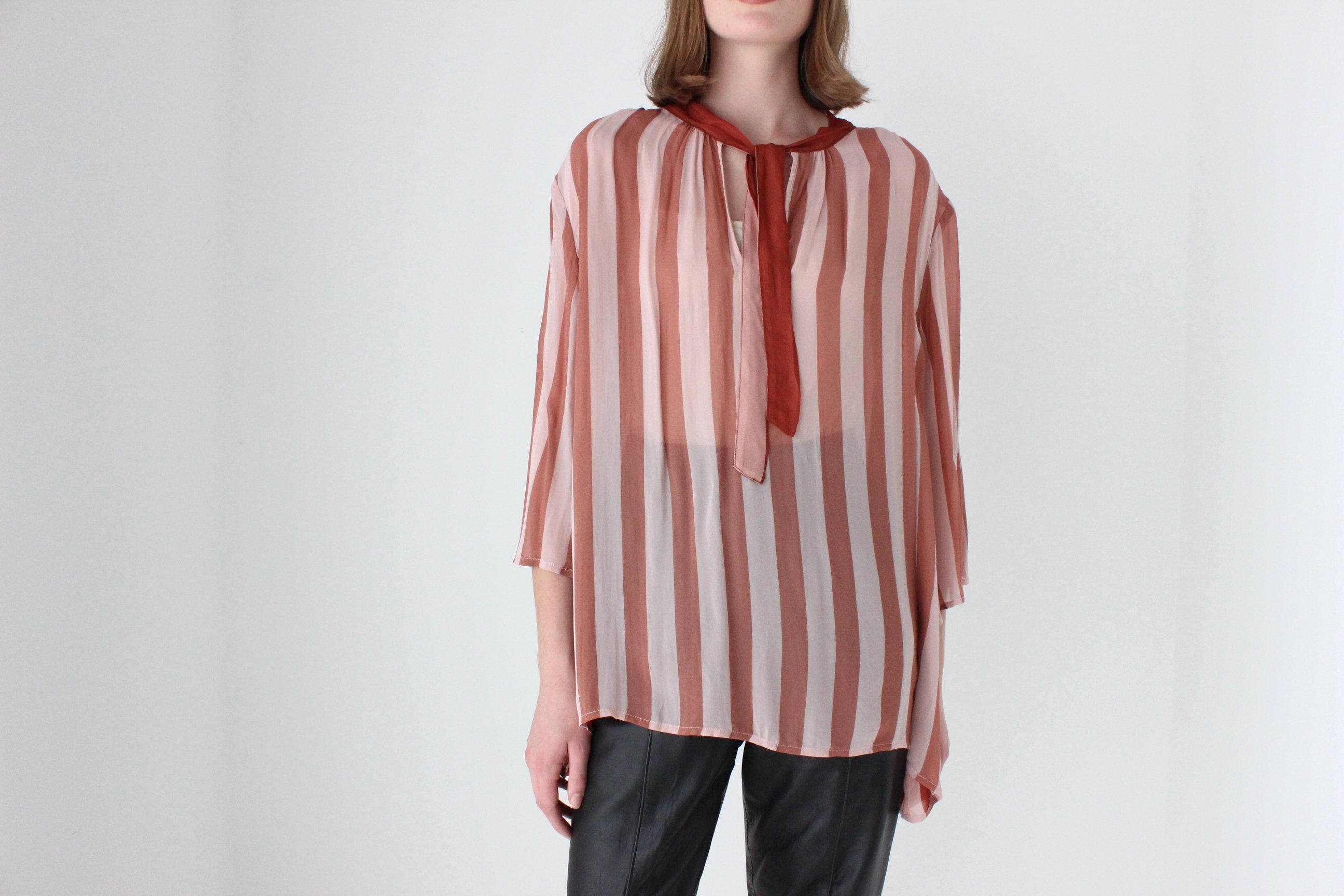 Y2K Pure Silk Striped Roomy & Relaxed Long Sleeve Blouse