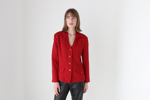 90s Red Power Blazer with Pointed Collar