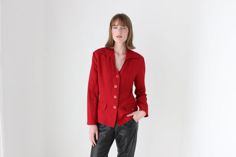 90s Red Power Blazer with Pointed Collar