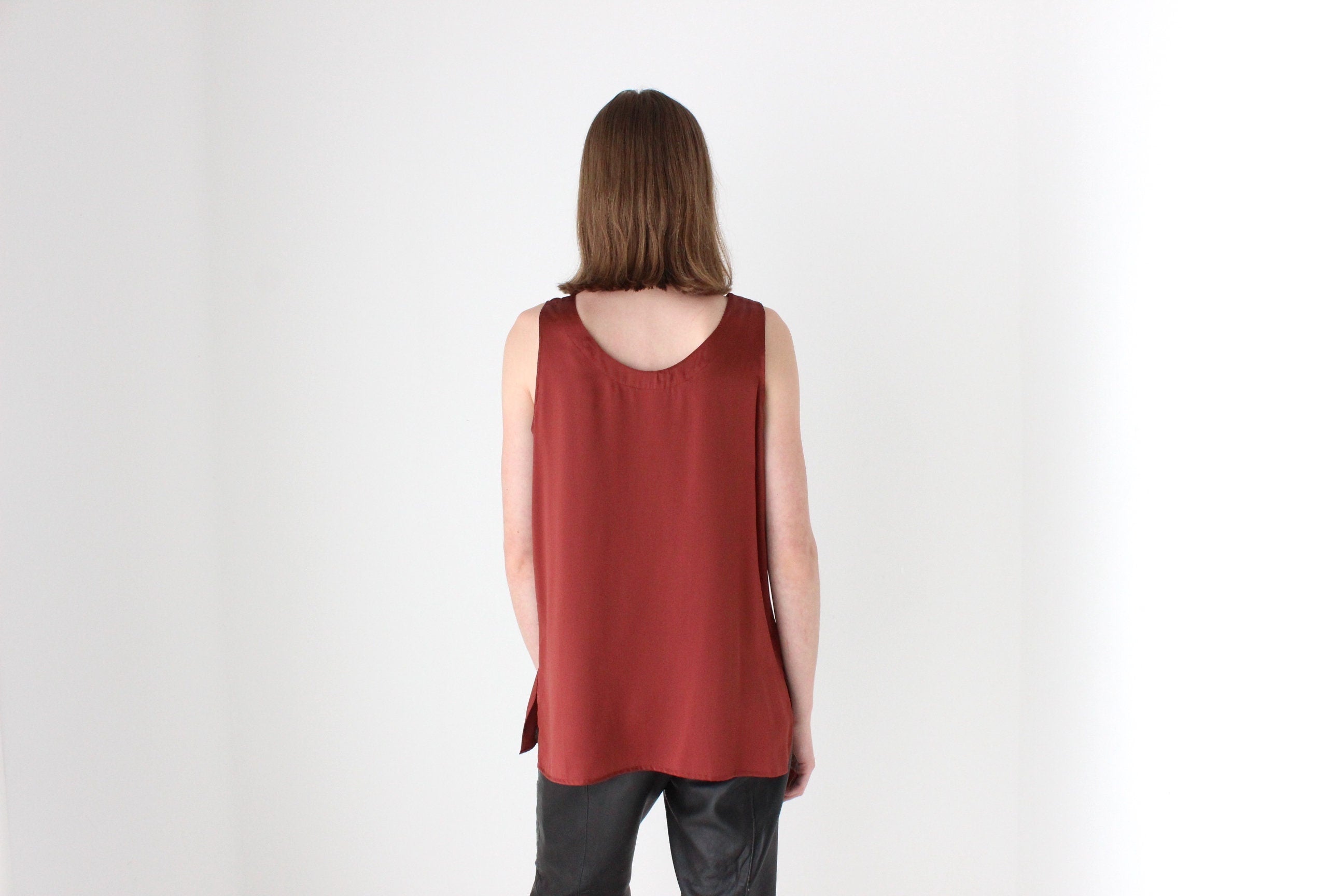 90s Pure Silk Sleeveless Tank Top in Rust Red