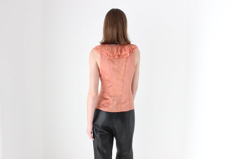Y2K Designer CATHERINE MALANDRINO Pleated Silk Ruffle Bustier Top