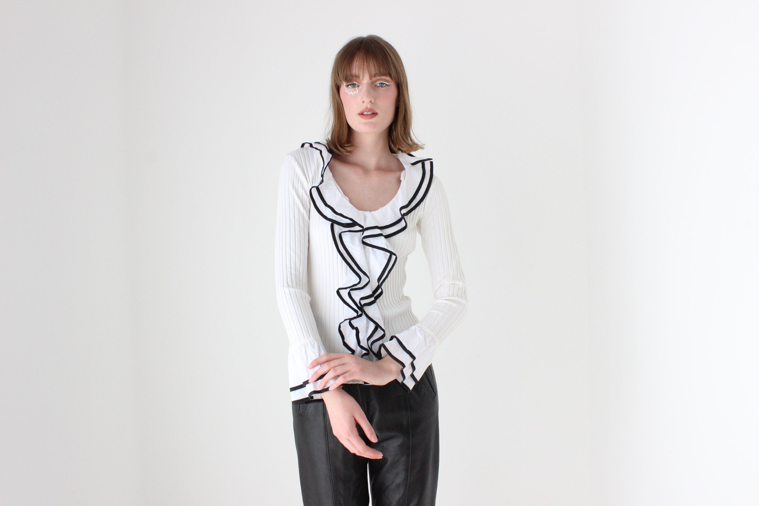 2000s Harlequin Ruffle Collar Top