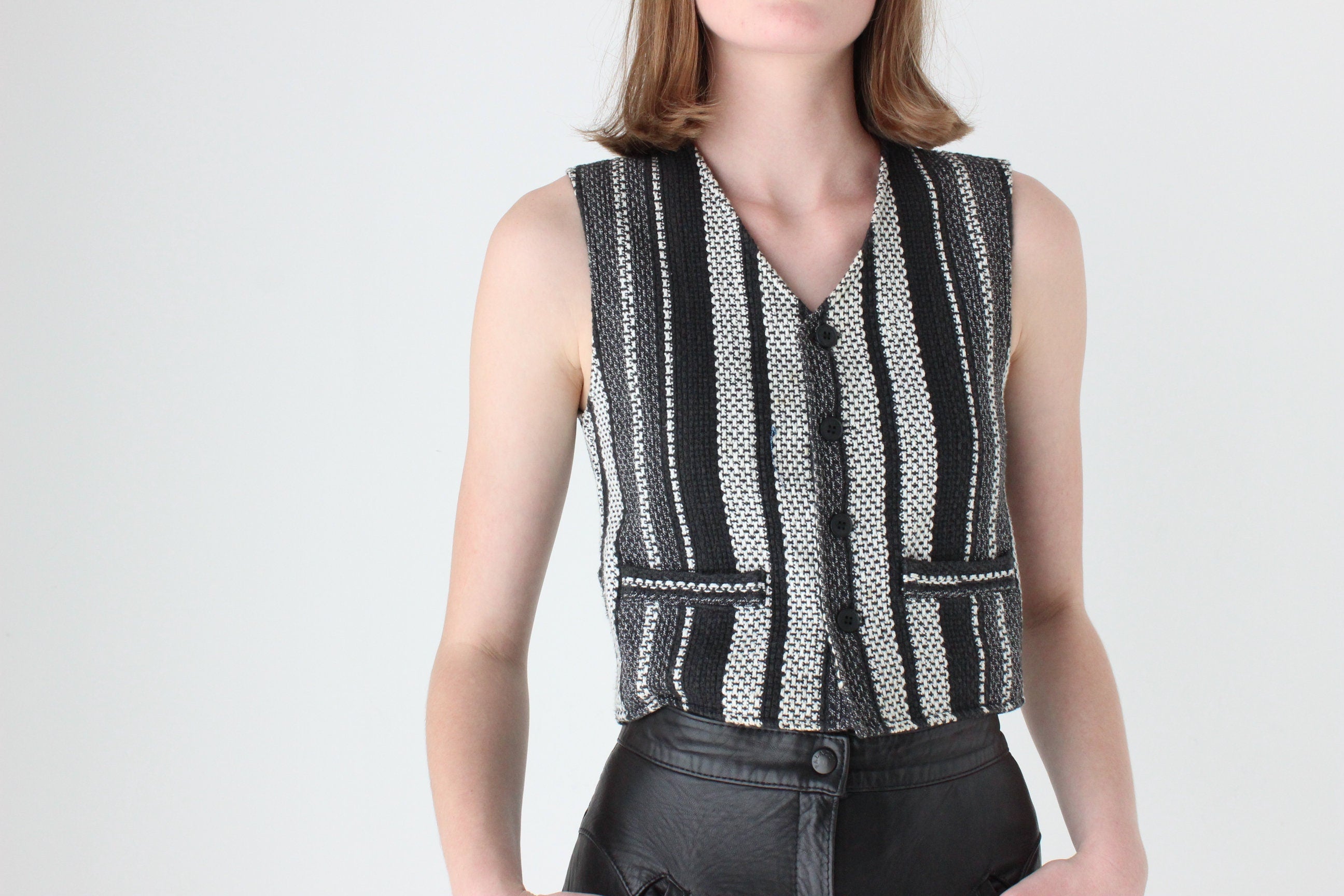 90s Woven Cotton Waistcoat Vest Crop Top